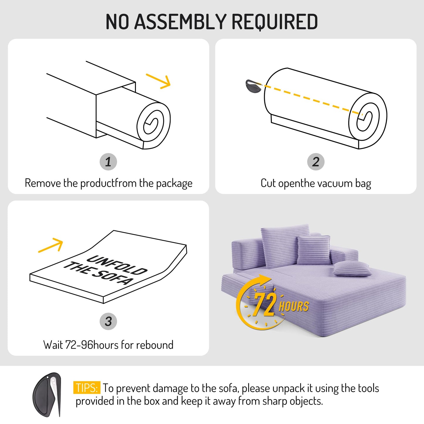 Oversized Convertible Chaise Lounge Chair Indoor, Corduroy Upholstered Boneless Sleeper Sofa Bed with Side Pockets, Modern Deep Seat Cloud Couch Reading Chairs for Living Room (Purple)