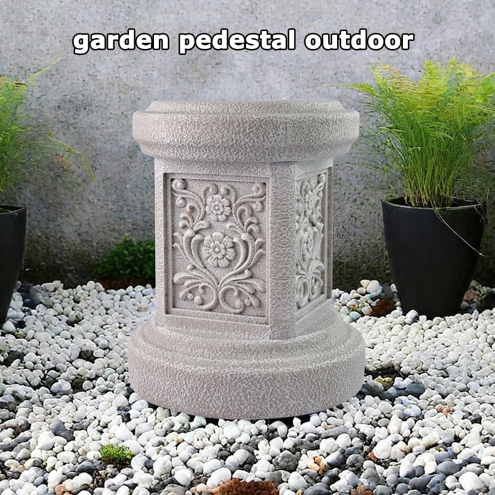 TB TIBAG Classic Statuary Stand Outdoor Pedestal Sculpture Decor Plinth Base Riser, Garden or Home Resin Statuary Pedestal, 12.6" Tall, 7.1 Pounds, (Round)