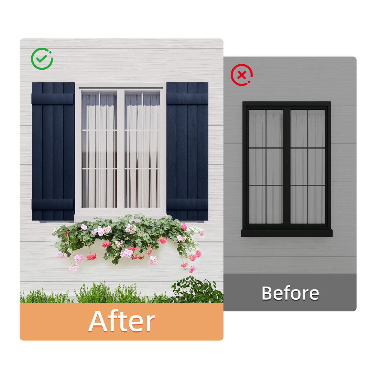 Ortus Collective Exterior Window Shutters - Weather-Resistant Polypropylene, Easy DIY Install - Board and Batten Shutters for Windows Outside, Vinyl, Brick, 14.5"W*55" H, Blue