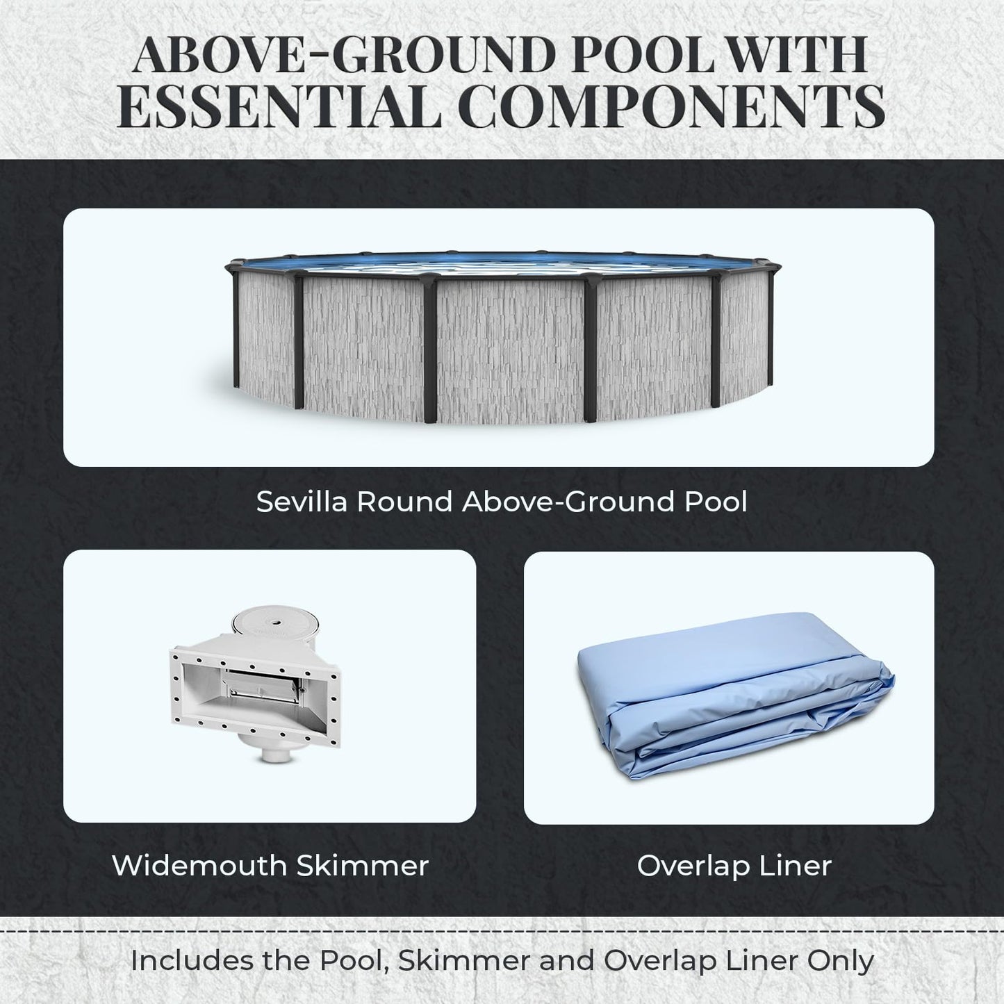 Blue Wave Sevilla 15-ft Round 52-in Deep Hard Sided Steel Wall Above Ground Pool with 6-in Top Seats, 5-in Verticals, Skimmer & Vinyl Liner - 5,130 Gallon Capacity for Family Swimming & Recreation