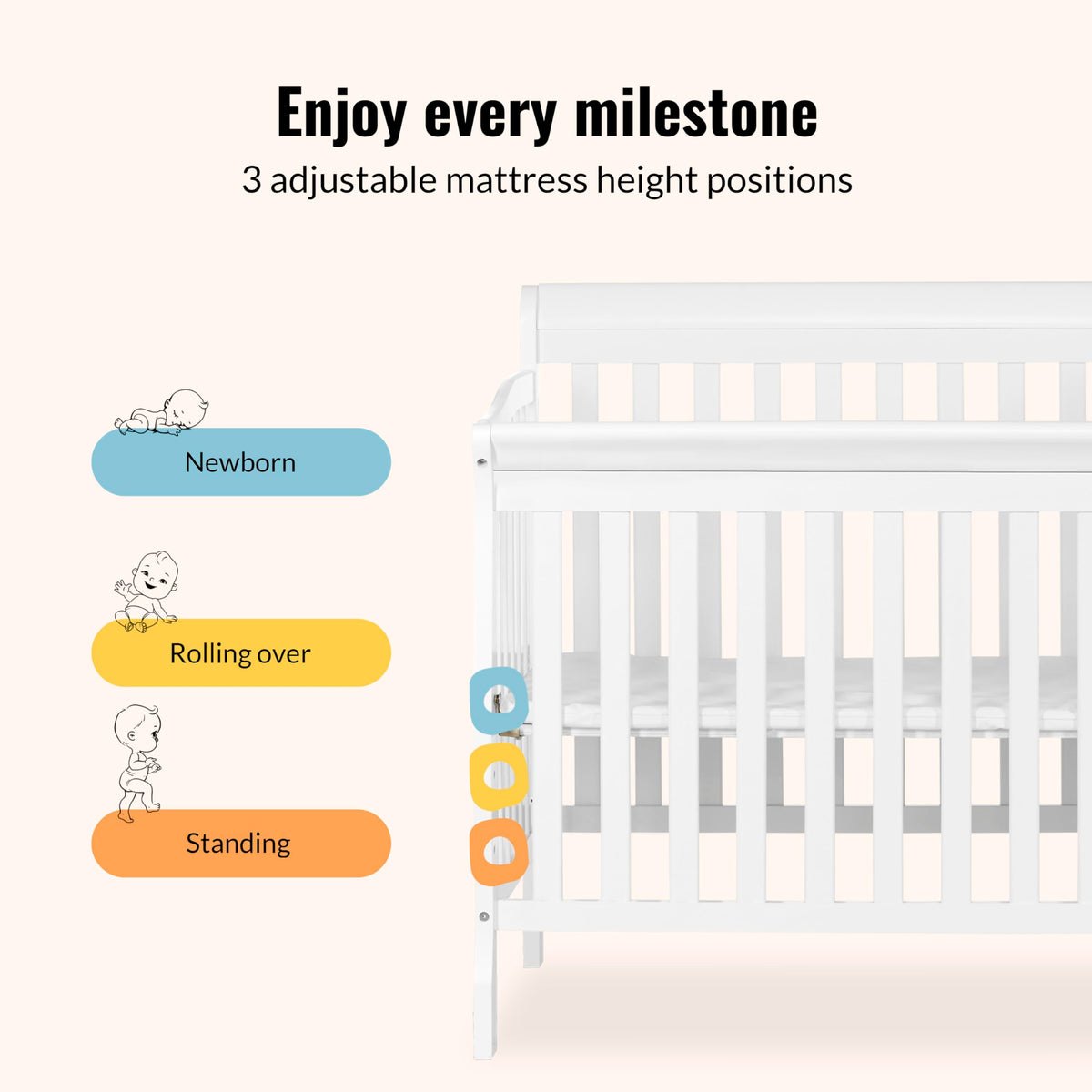 Dream On Me Jayden 4-in-1 Convertible Mini Baby Crib with 3 Drawer Changer