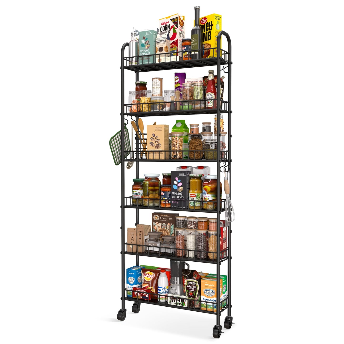 Qiaoxuan Slim Rolling Storage Cart with Wheels, Metal 6 Tier Spice Rack Mobile Shelving Unit Organizer Kitchen Utility Cart for Office Bathroom Kitchen Laundry Room Narrow Places (6inches)