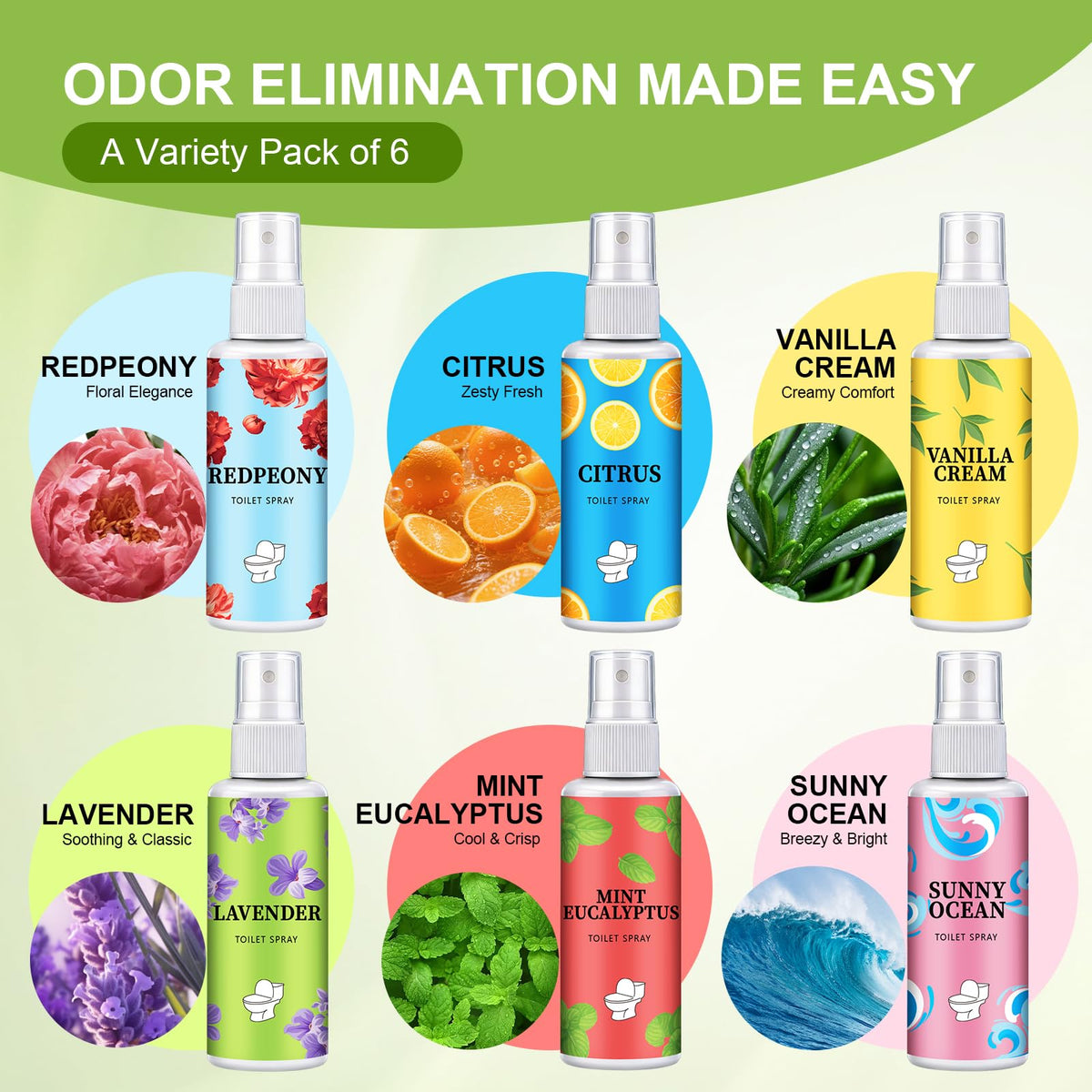 6 Pack Toilet Spray,6 Fl Oz Essential Oil Bathroom Odor Deodorizer for Home