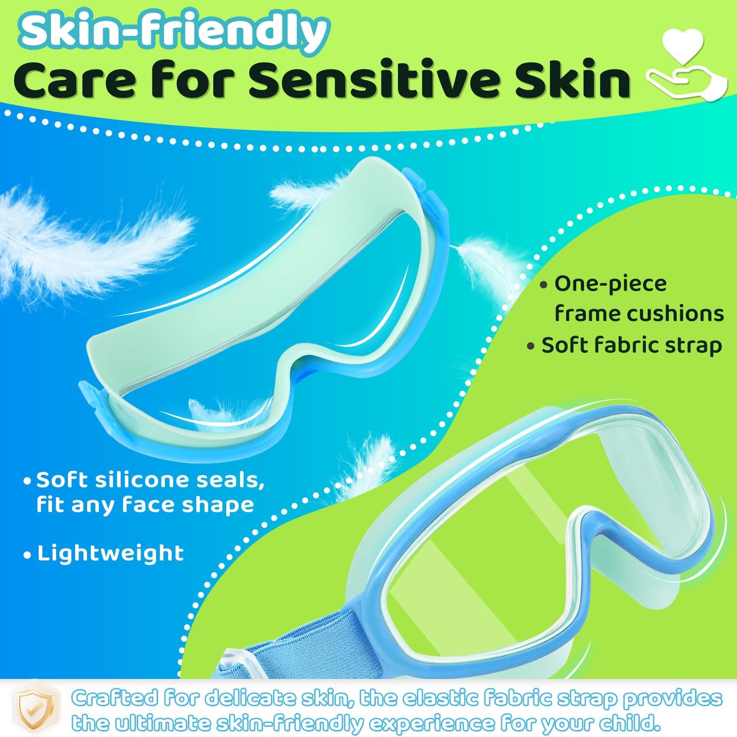 Vvinca Kids Swim Goggles 2 Pack, No Hair Pulling Comfort Fabric Strap Swimming Goggles for Kids Age 3-14, Anti-Fog/UV No Leaking Wide View Swim Mask for Toddler Boys Girls, Summer Pool Essentials
