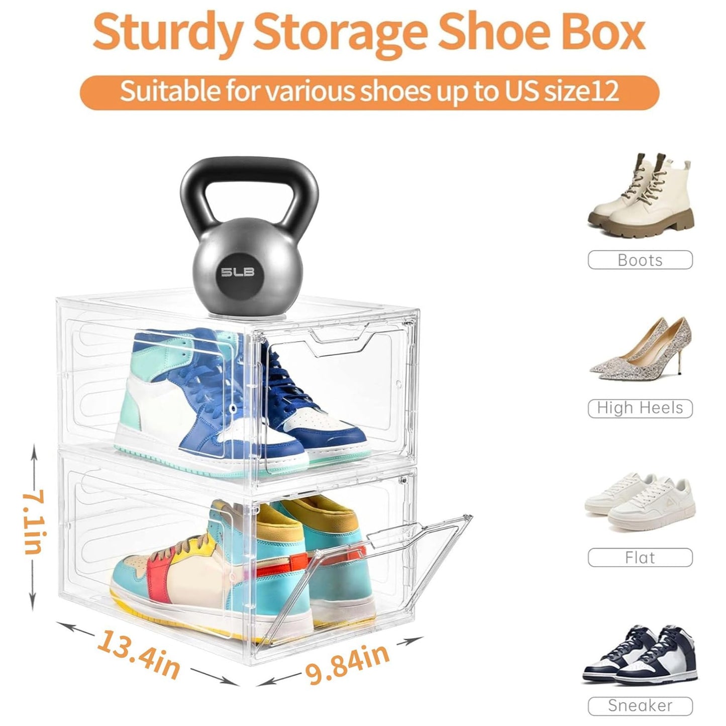 12 Pack Thicken & Sturdy Clear Shoe Storage Organizer with Magnetic Door, Shoe Boxes Clear Plastic Stackable for Closet, Shoe Rack for Sneaker Boot Container, Shoe Cabinet Fit up to US Size 12