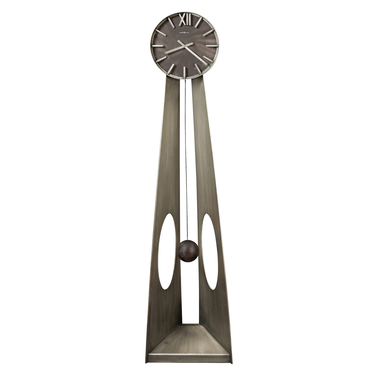 Howard Miller Smith Floor Clock II 549-118 – Aged Silver Finish Machined Metal Frame, Vertical Home Décor, Charcoal Black Finish Ball Pendulum, Quartz Movement
