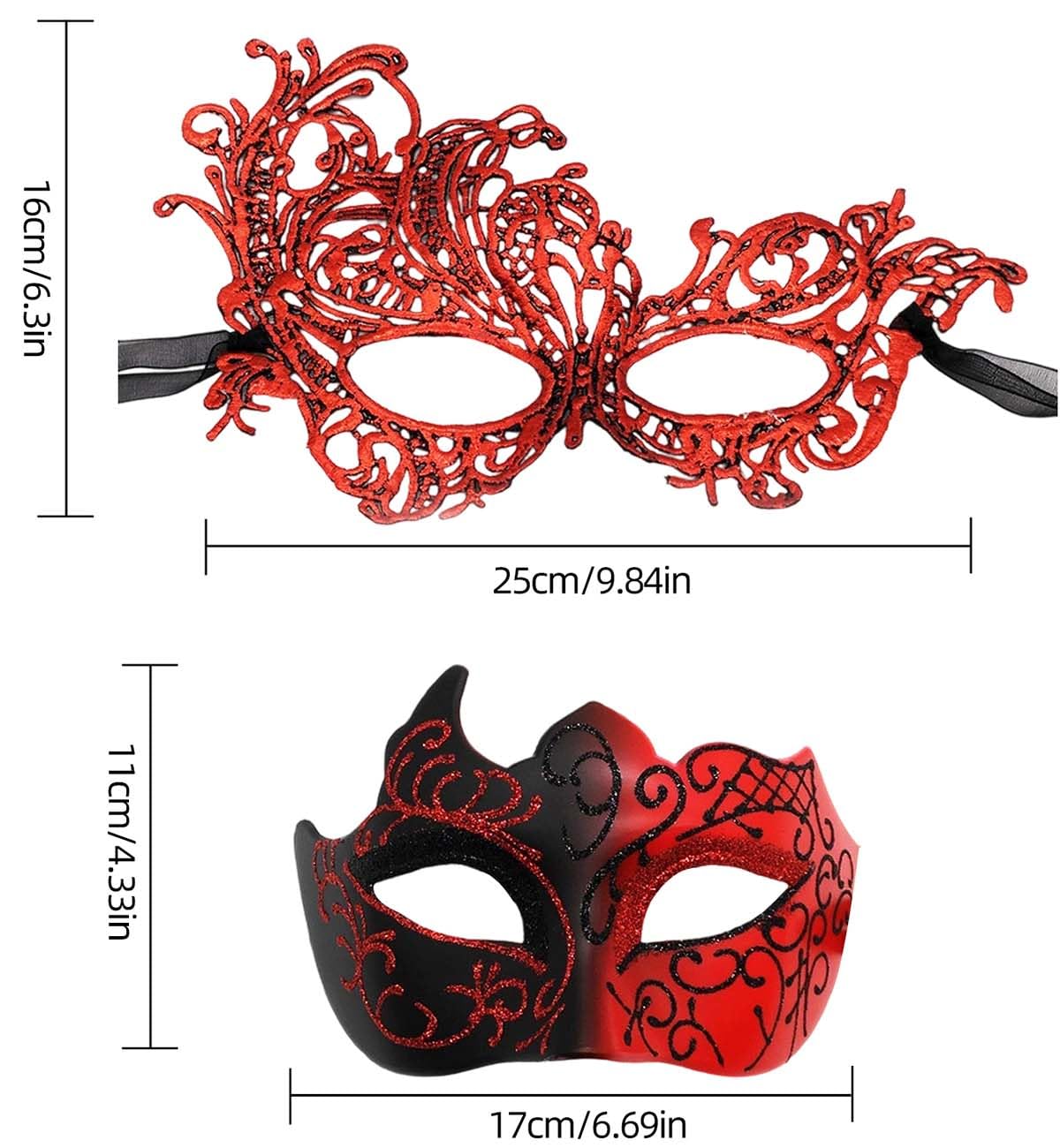 SHIFANQI Masquerade Mask for Men Women, Masquerade Ball Masks for Couples, Halloween Costumes Lace Eye Mask for Venetian Party, Prom, Carnival, Mardi Gras, Cosplay, Red