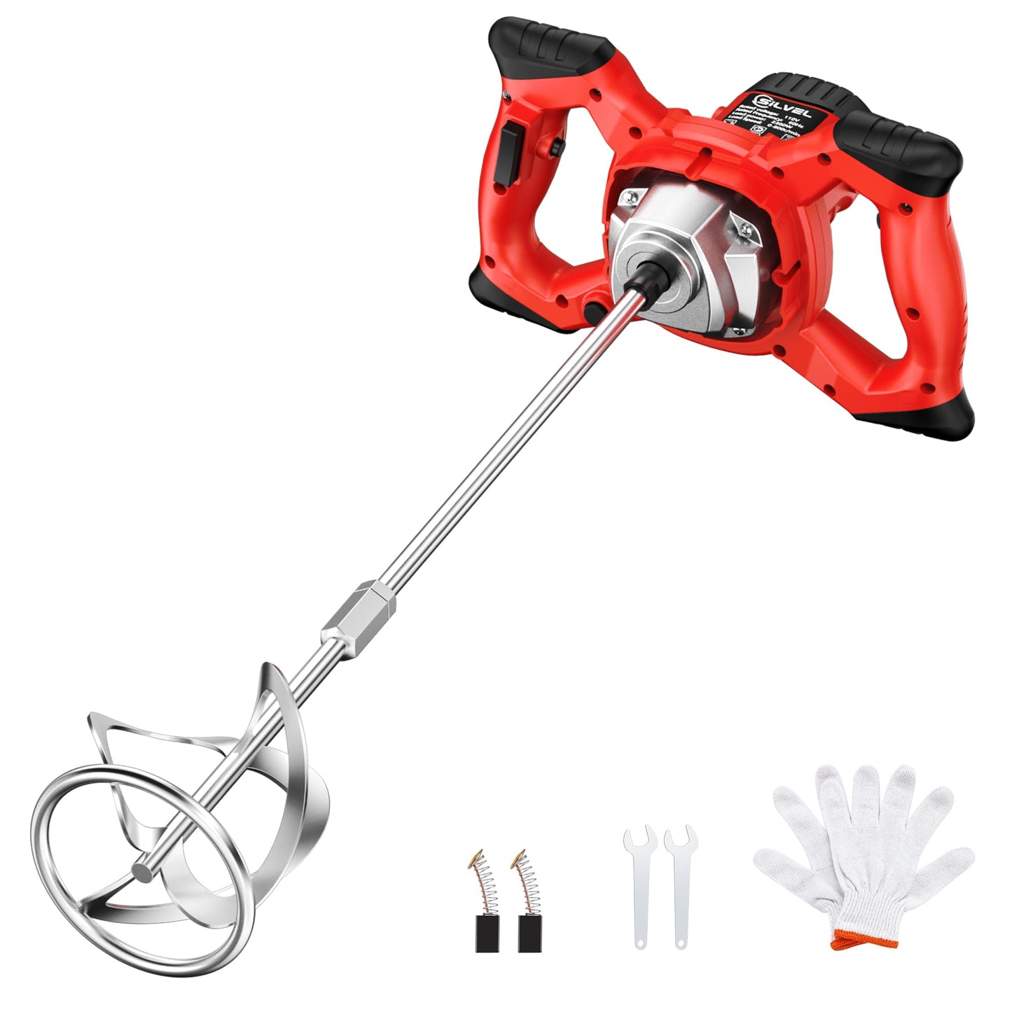 SILVEL Cement Mixer, Max 2300W Electric Concrete Mixer with 6 Adjustable Speeds, Portable Mortar Mixer, 110V Handheld Mud Mixer for Mixing Mortar, Paint, Slurry, Gypsum, Sheetrock, Feeding
