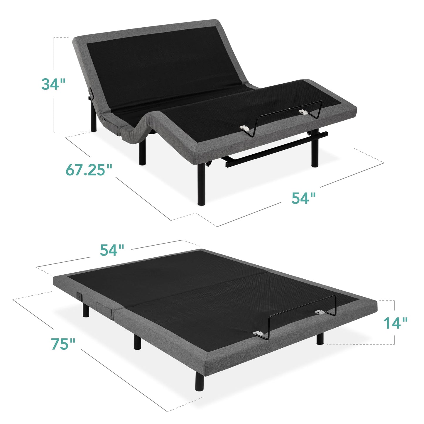 Best Choice Products Ergonomic Full Size Adjustable Bed Frame, Electric Base w/Wireless Remote Control, Nightlight, Massager, 2 USB Ports
