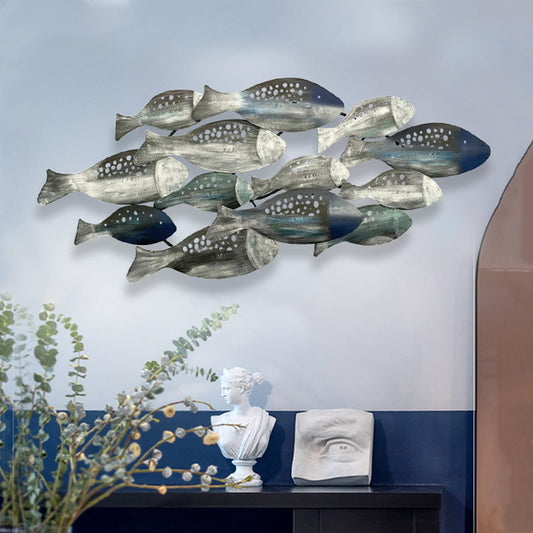 edaknez Coastal Metal Fish Wall Decor, Large Blue Fish Nautical Wall Art