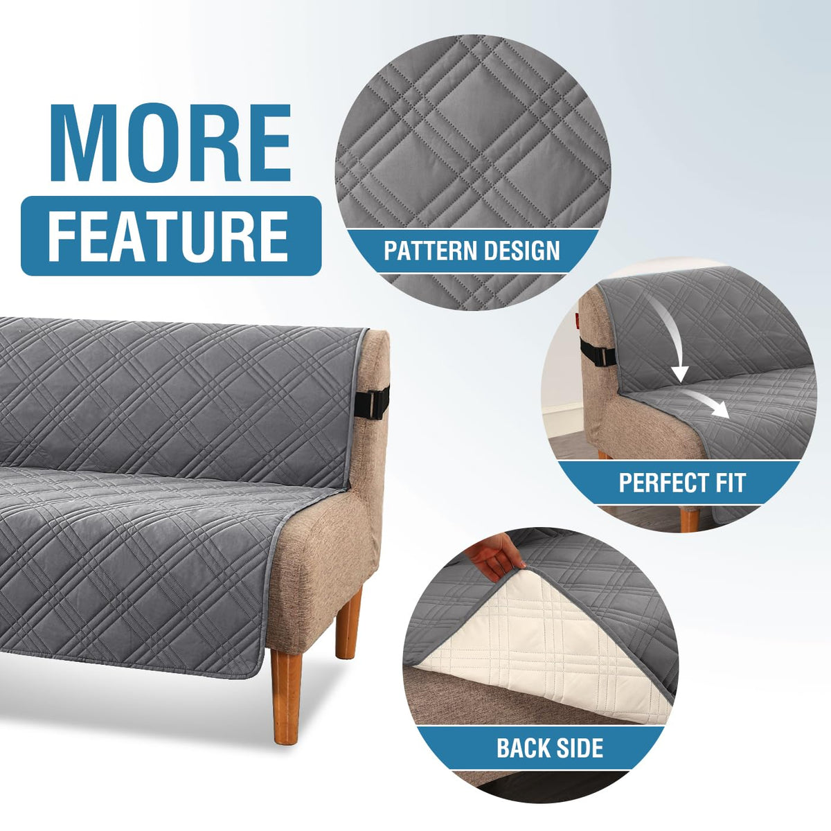 H.VERSAILTEX 100% Waterproof Futon Cover Reversible Futon Slipcover Armless Sofa Slipcover Furniture Protector Seat Width Up to 70" Washable with Adjustable Elastic Strap Anti-Slip, Grey/Beige