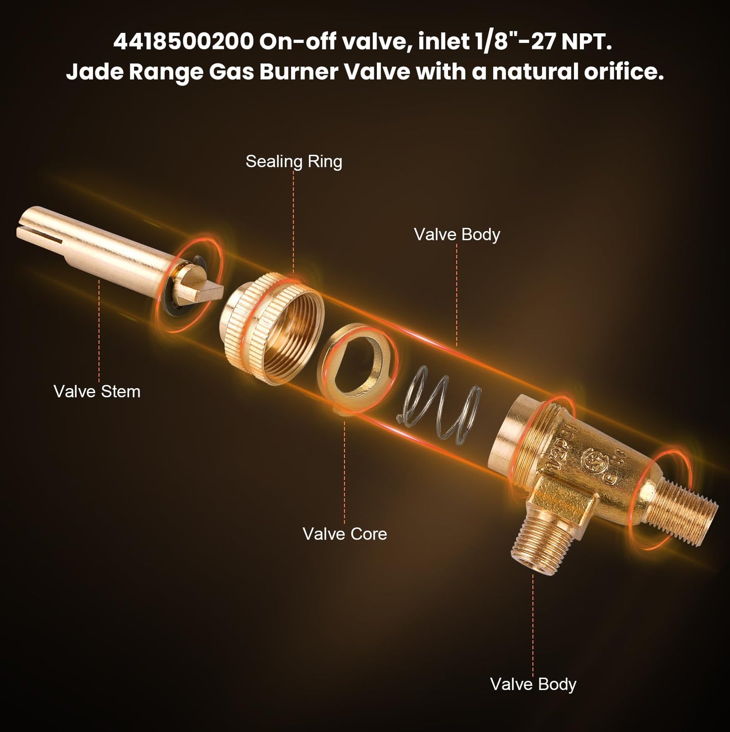 4418500200 Gas Burner Valve Jade Range Gas Valve 1/8" Mpt X 3/8-27 4 Pack | 4418500200 Horizontal Split Valve