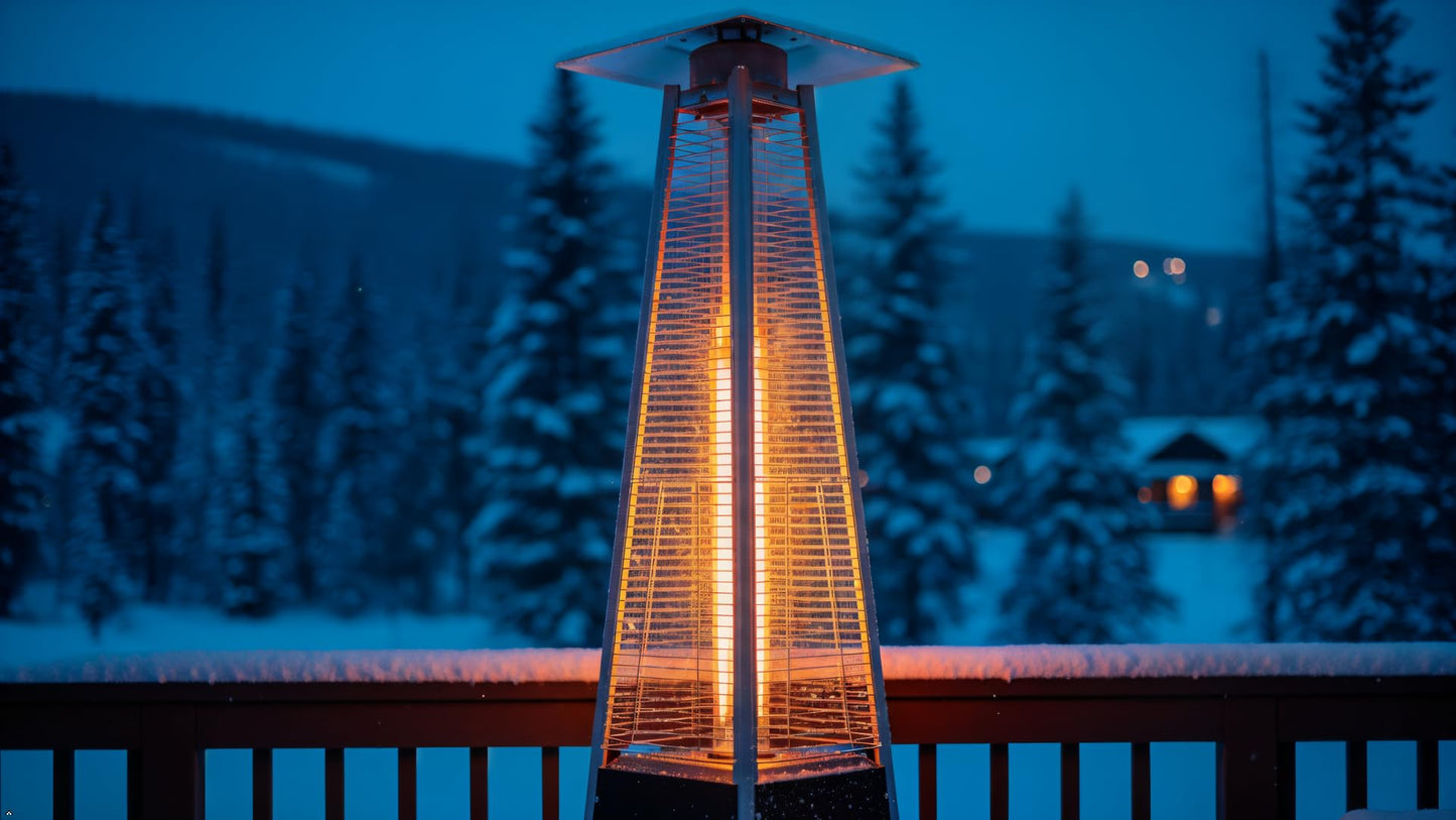 BTExpert 48000 BTU Pyramid Patio Heater for Outdoor Double Layer Stainless Steel Burner Triple Protection System Quartz Glass Tube Propane Heater for Home & Commerical Black