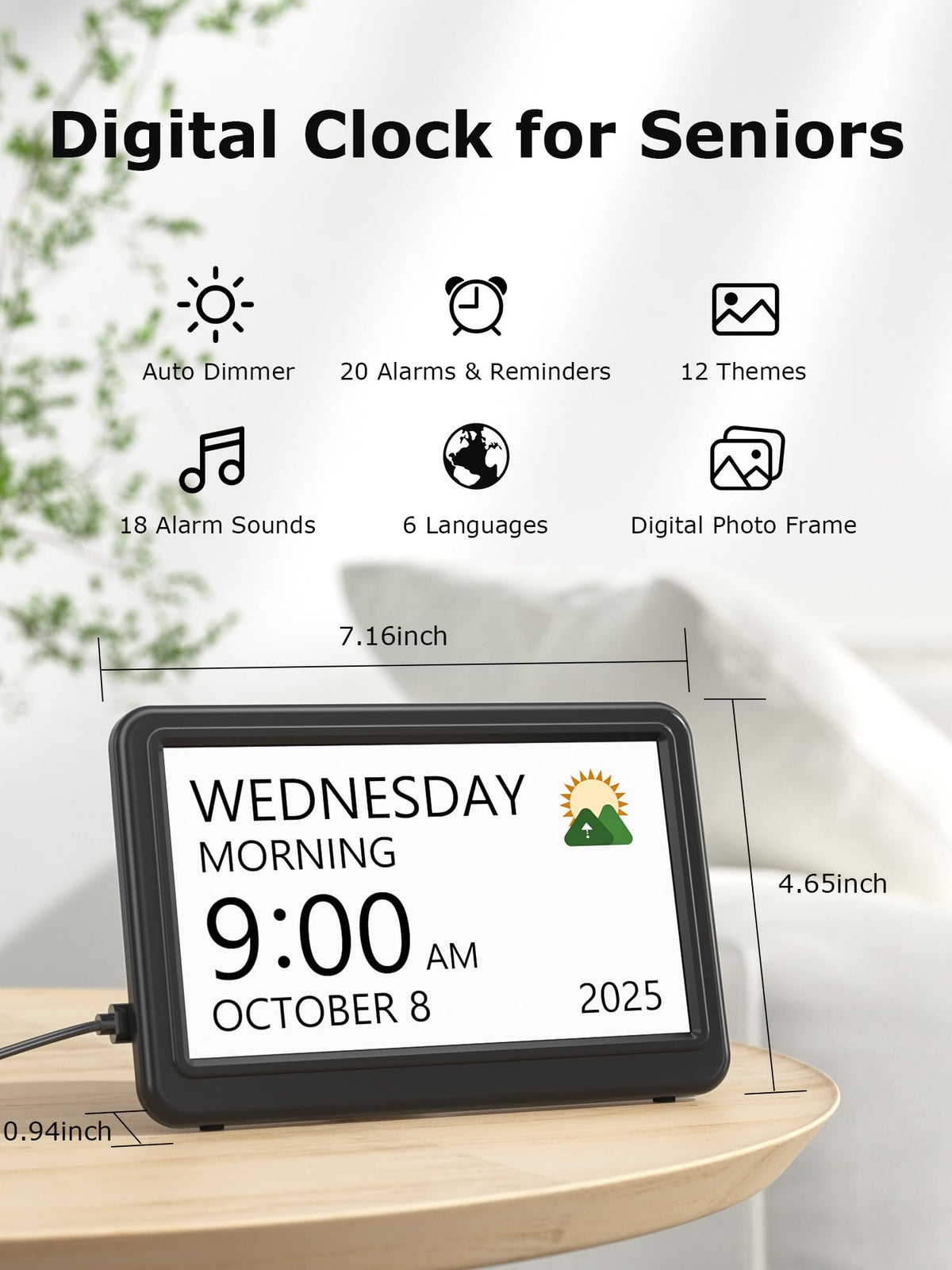 Mesqool Dementia & Alzheimer’s Clock for Seniors-7" HD Display Alarm Clock