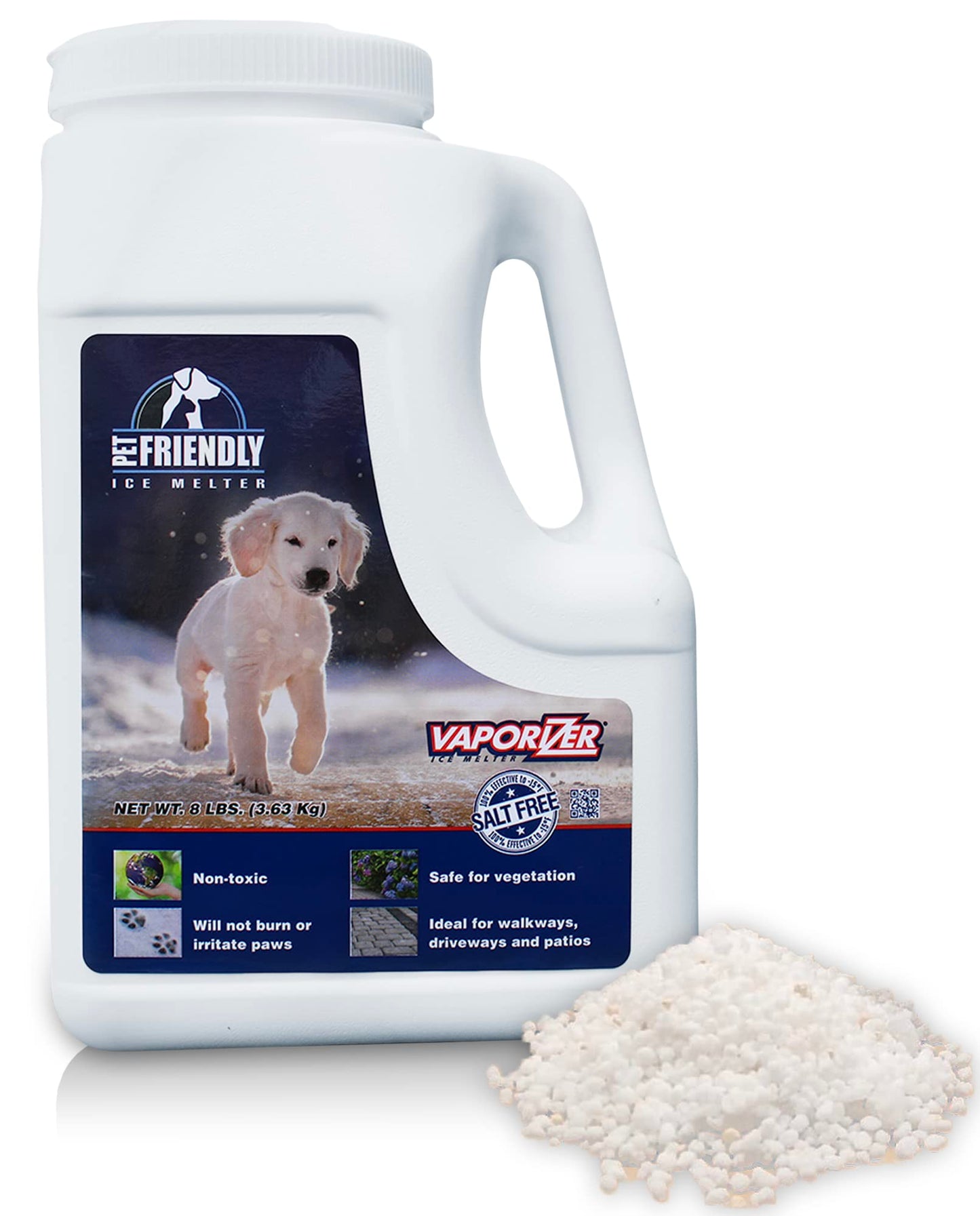 Snow & Ice Melter Pet Safe & Paws 100% Salt Free - Safe for Dogs & Cats - Effective to -25°F 8lb Shaker Jug