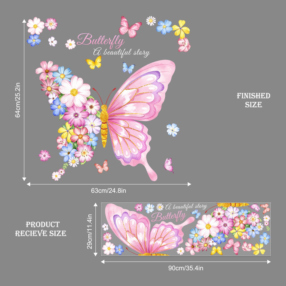 Supzone Pink Flower Butterfly Window Clings Valentine's Day Spring Window Decals Anti-Collision Glass Doors Mirror Static Stickers for Girls Room Home Store Party Decorations