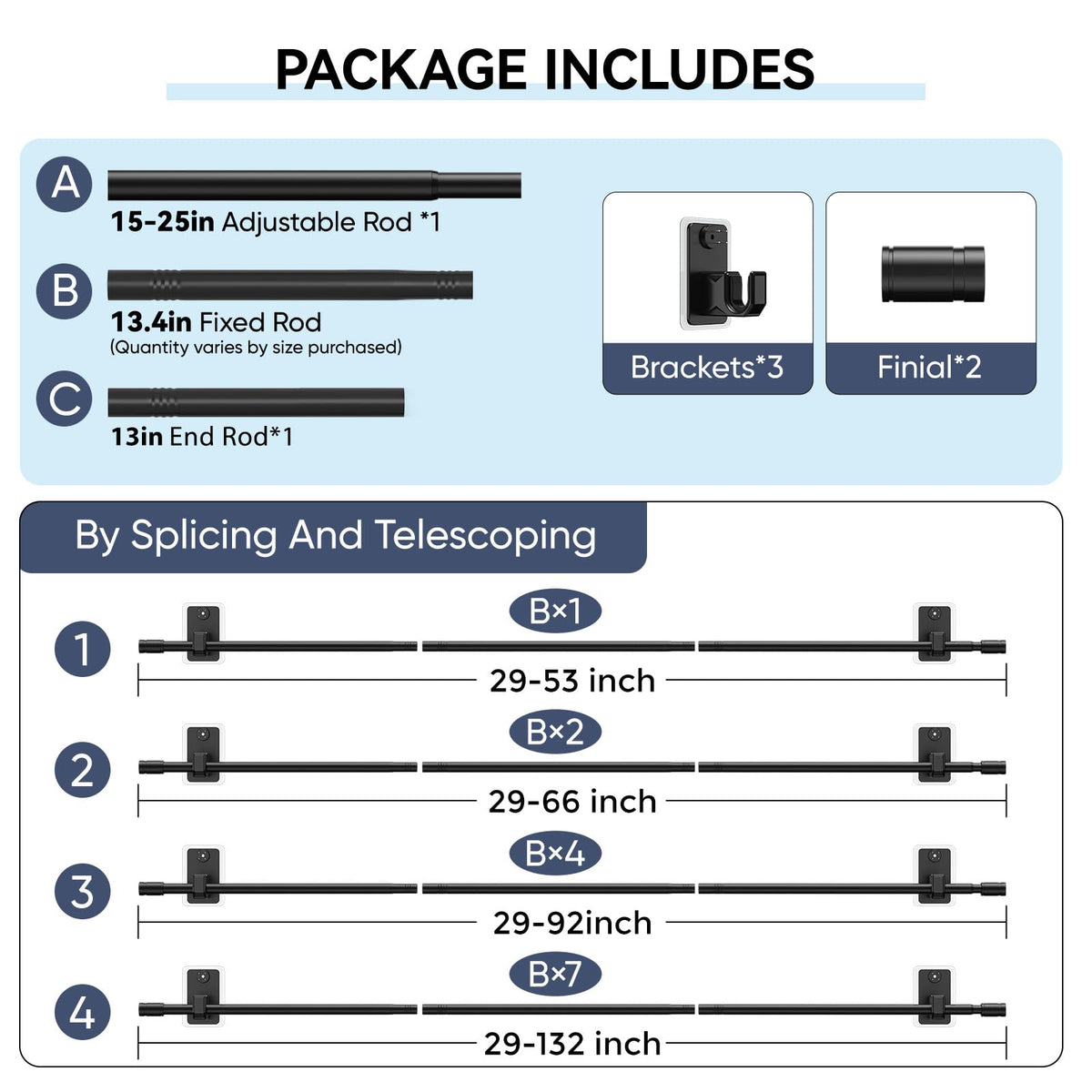 PeSenp 2.0 Upgraded No-Drill Curtain Rod for Windows 48 to 84 inches – Renter-Friendly Adhesive & Pin-Nail Mount, 5/8" Black Adjustable Rod, Minimal Wall Damage