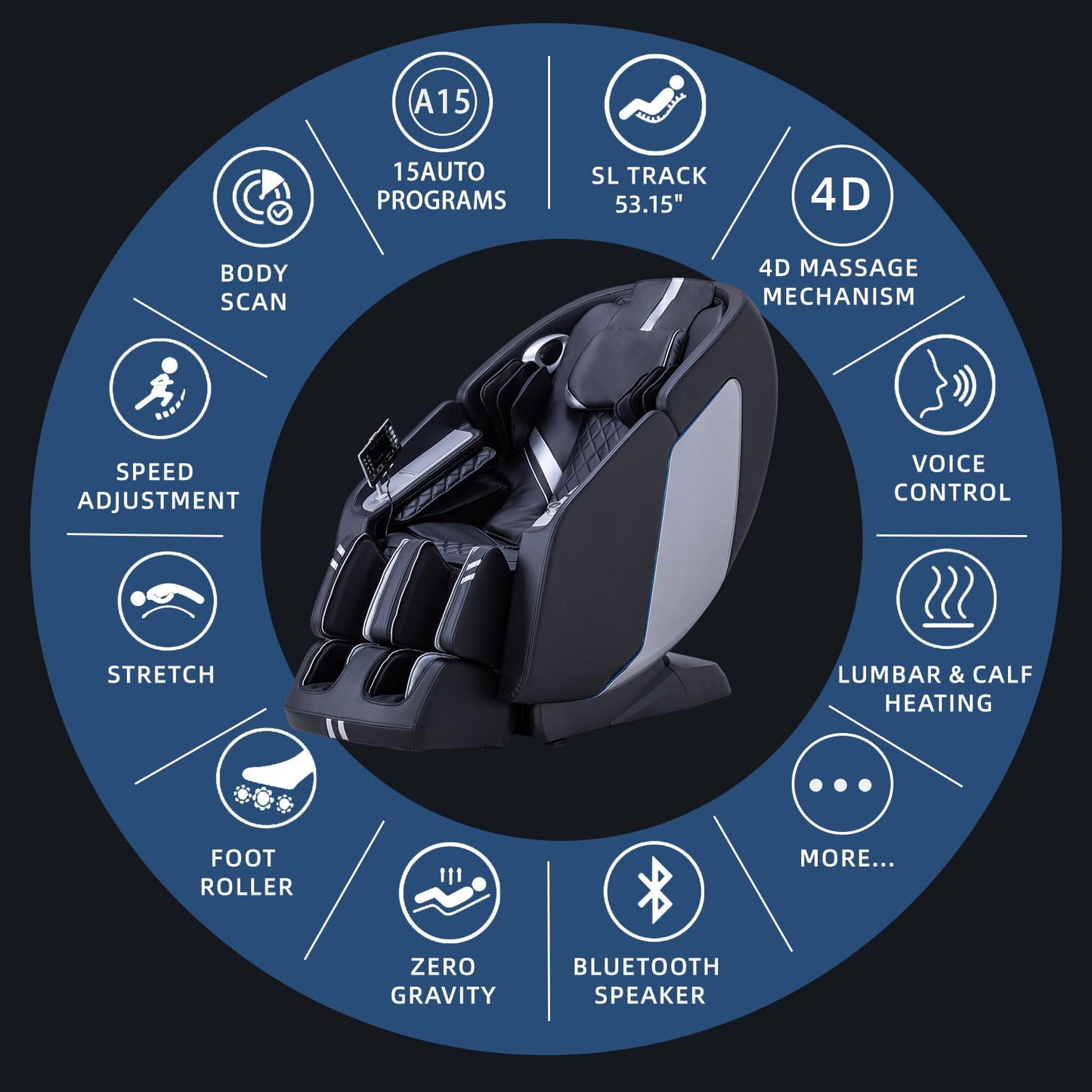 MassaMAX MT398 4D Full Body Massage Chair, 55"SL Track, Zero Gravity, Black