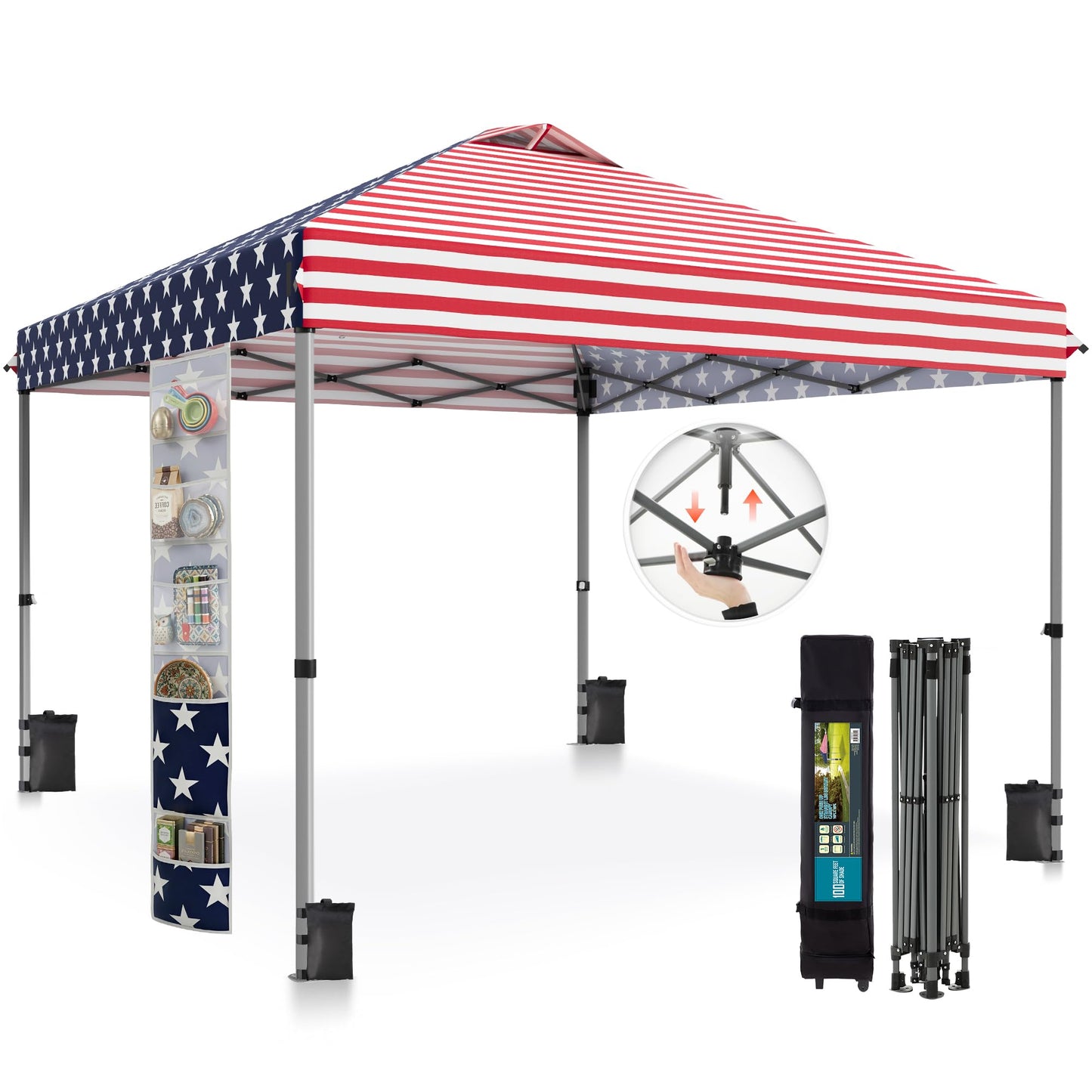 Sophia & William Canopy Tent Pop Up 10x10 ft, One Person Push Set Up Tent, Outdoor Canopies Shelter Heavy Duty Straight Legs with 4 Sandbags & Guy Ropes, 1 Roller Bag & Storage Bag, 8 Stakes, UPF50+