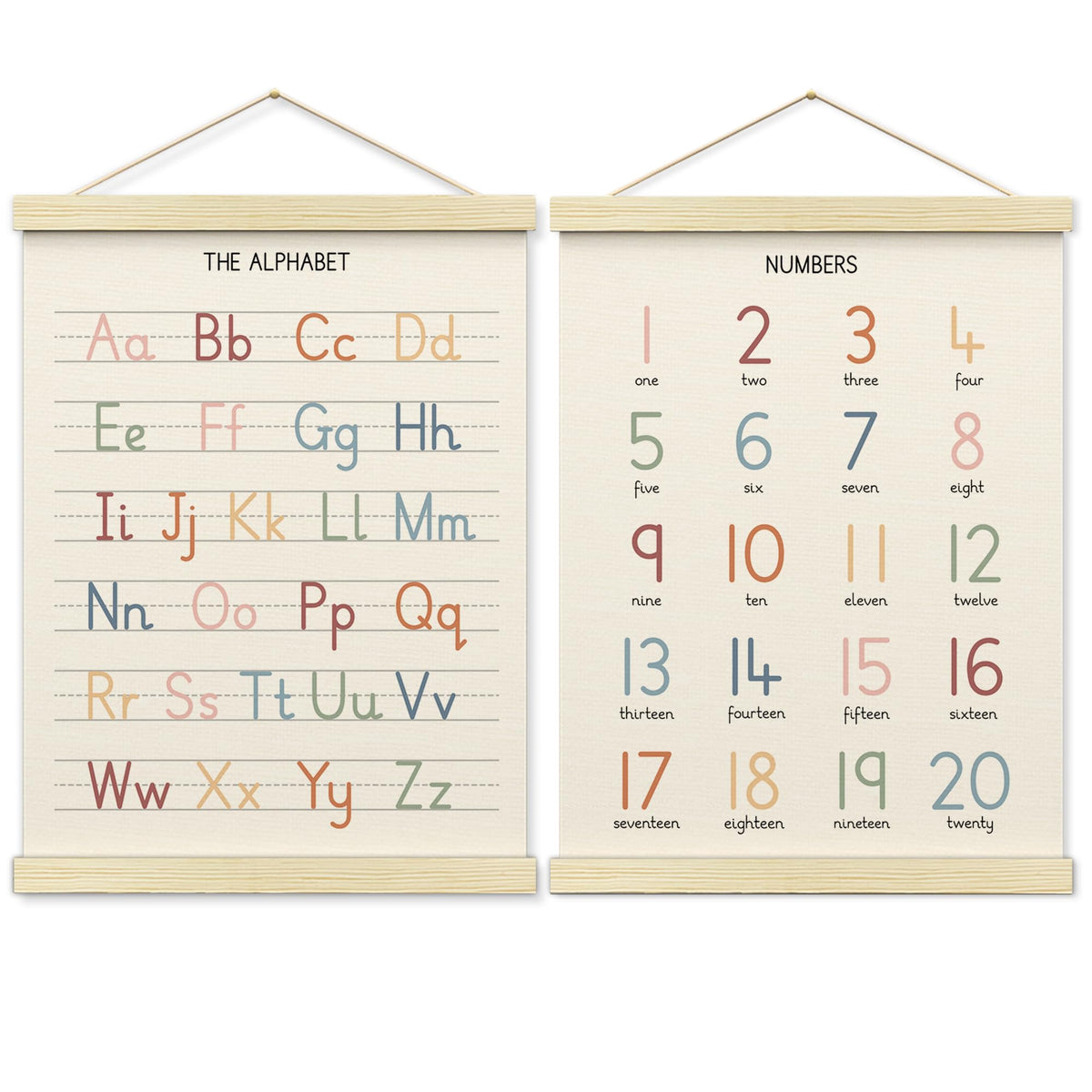 BONETAT Numbers alphabet poster for Nursery Toddlers, Play Room Wall Decor, ABC Wall Chart, Wall Hanging Decor for Toddler Playroom Decor Kids Wall Decor, Wooden Frame Alphabet Banner-A12