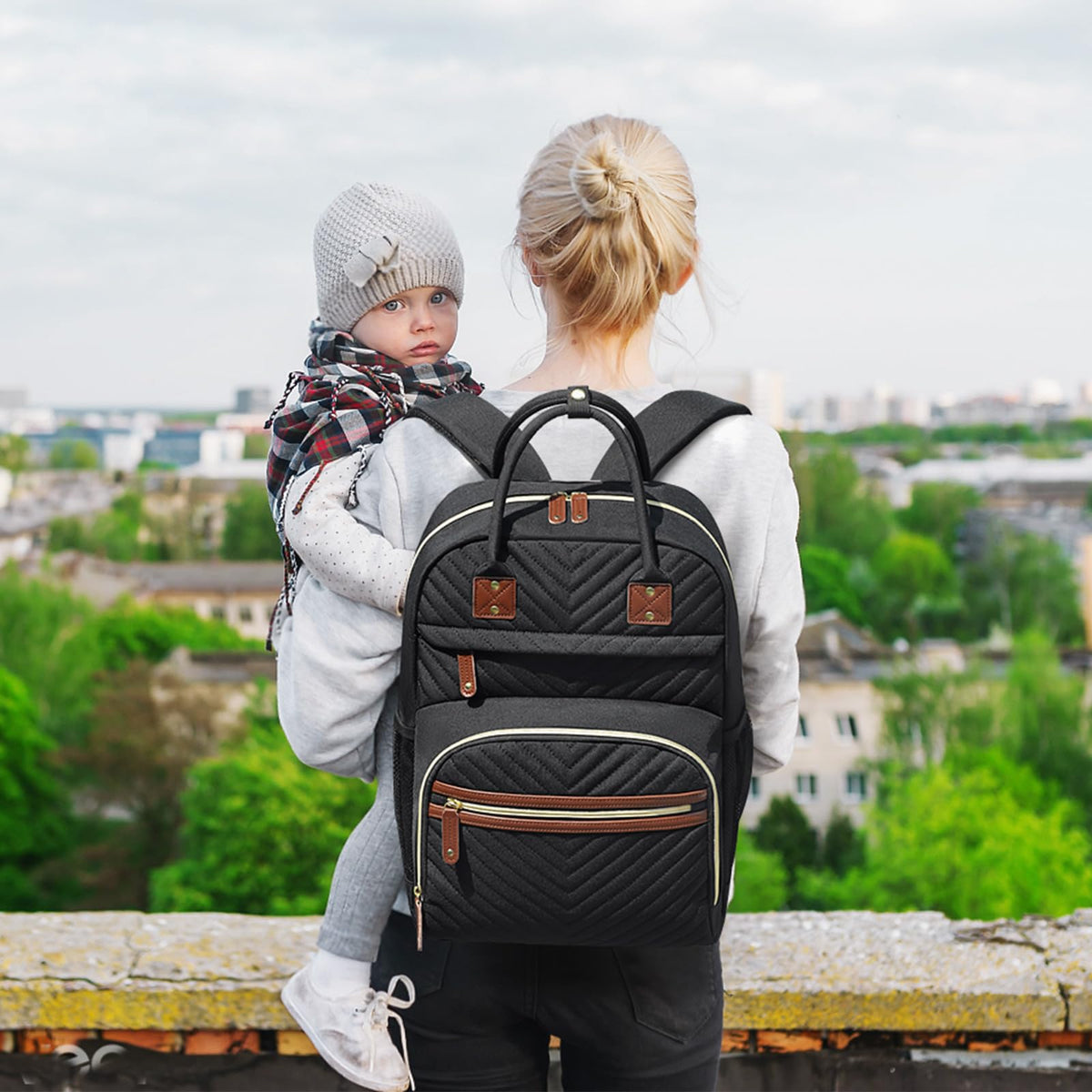 Tenot Diaper Bag Backpack for Women with Insulated Pockets Black