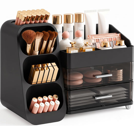 Booklov Large Makeup Organizer for Vanity Countertop, Black