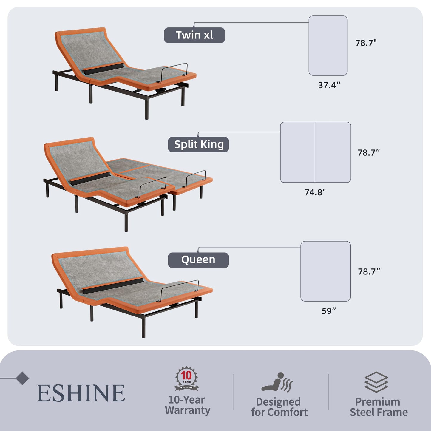 ESHINE Split King Adjustable Bed Frame with Lumbar Support Smart App