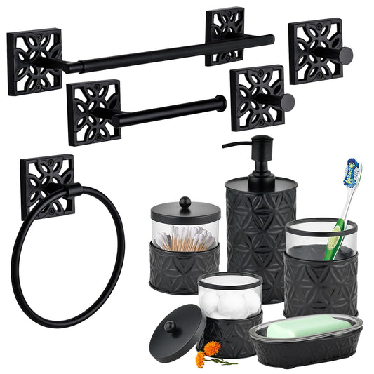 Autumn Alley 10 PC Matte Black Modern Farmhouse Bathroom Accessories Set – Complete Wall Mounted Hardware & Countertop Décor Bundle
