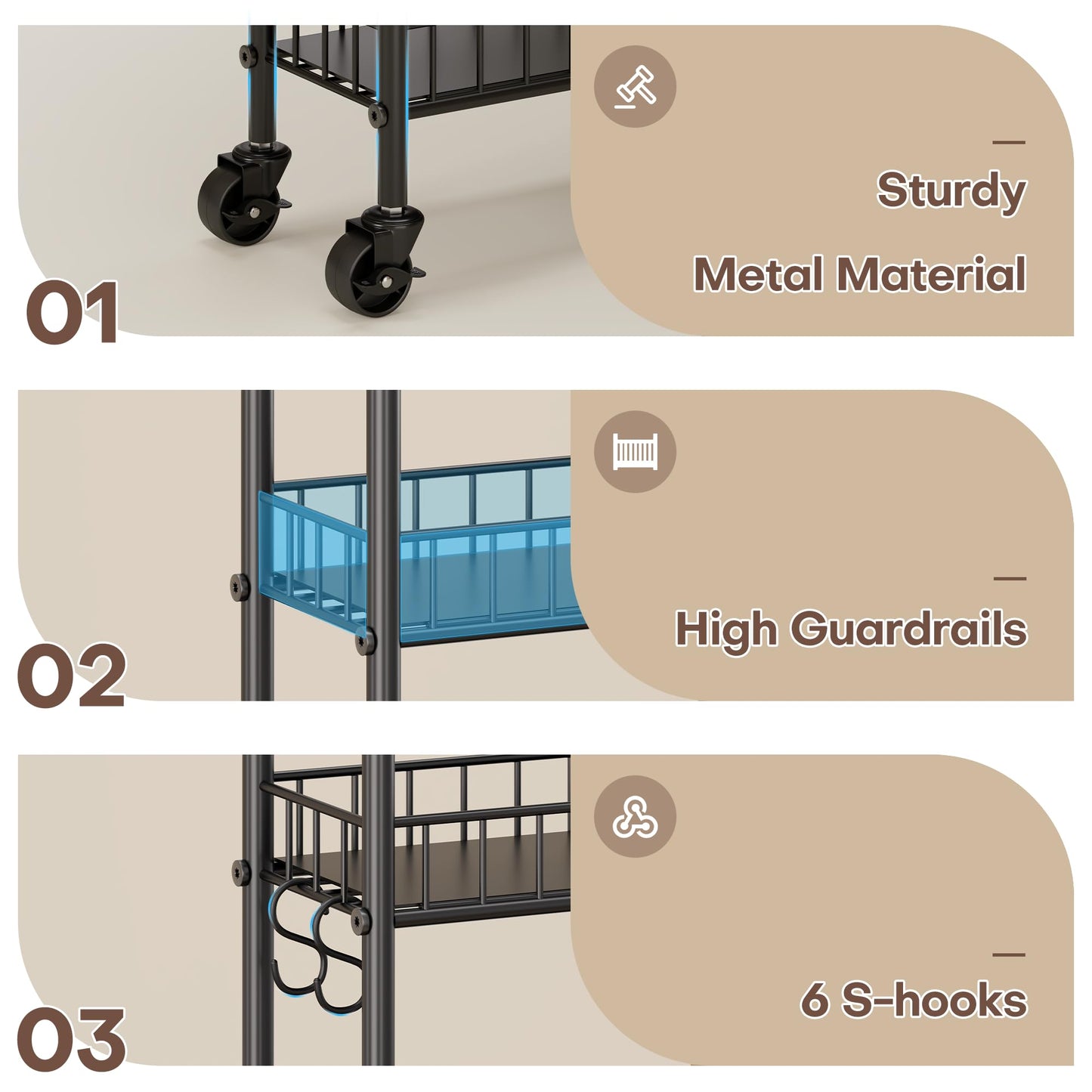 Qiaoxuan Slim Rolling Storage Cart with Wheels, Metal 6 Tier Spice Rack Mobile Shelving Unit Organizer Kitchen Utility Cart for Office Bathroom Kitchen Laundry Room Narrow Places (6inches)