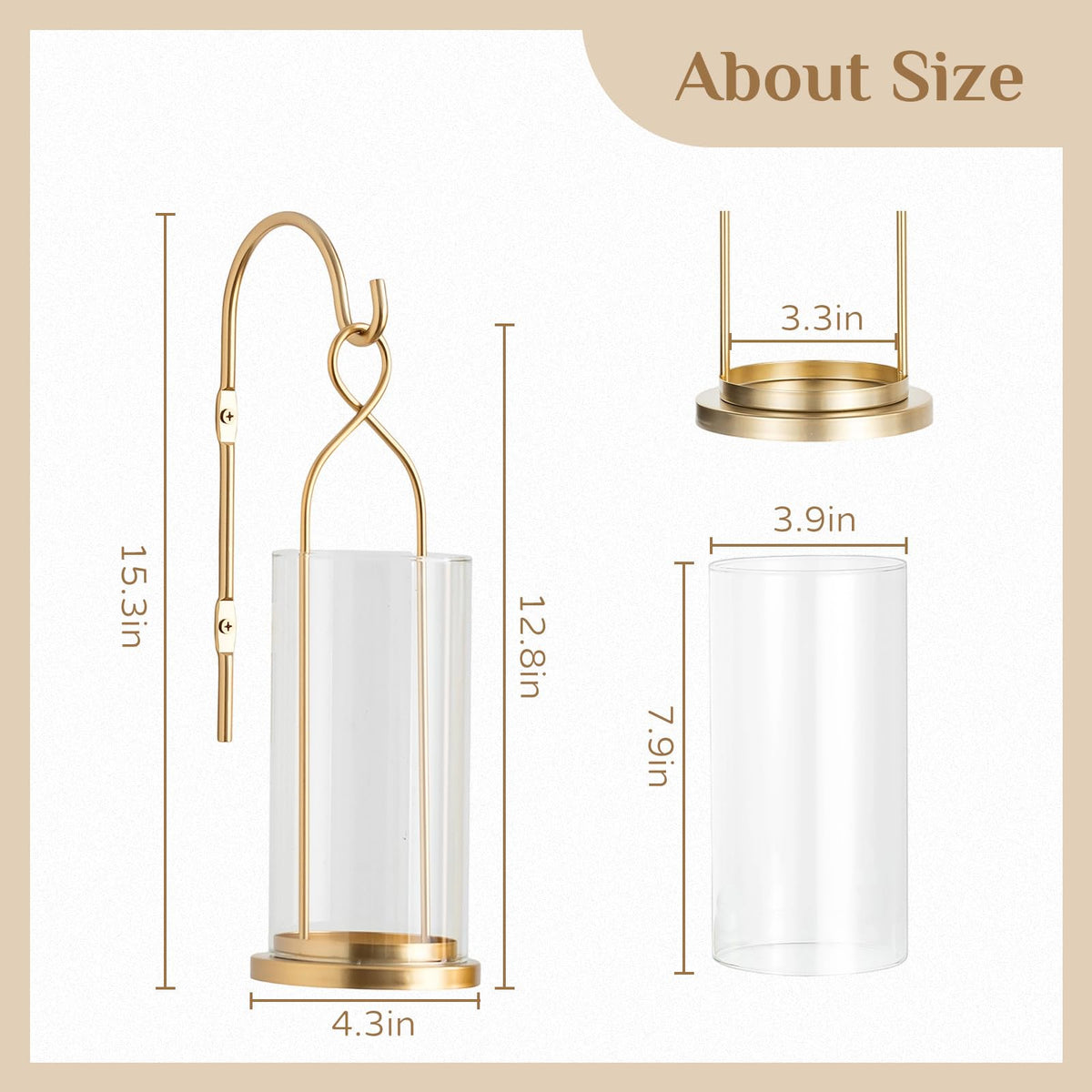 Walasis Gold Candle Sconces Set of 2, with Hurricane Glass