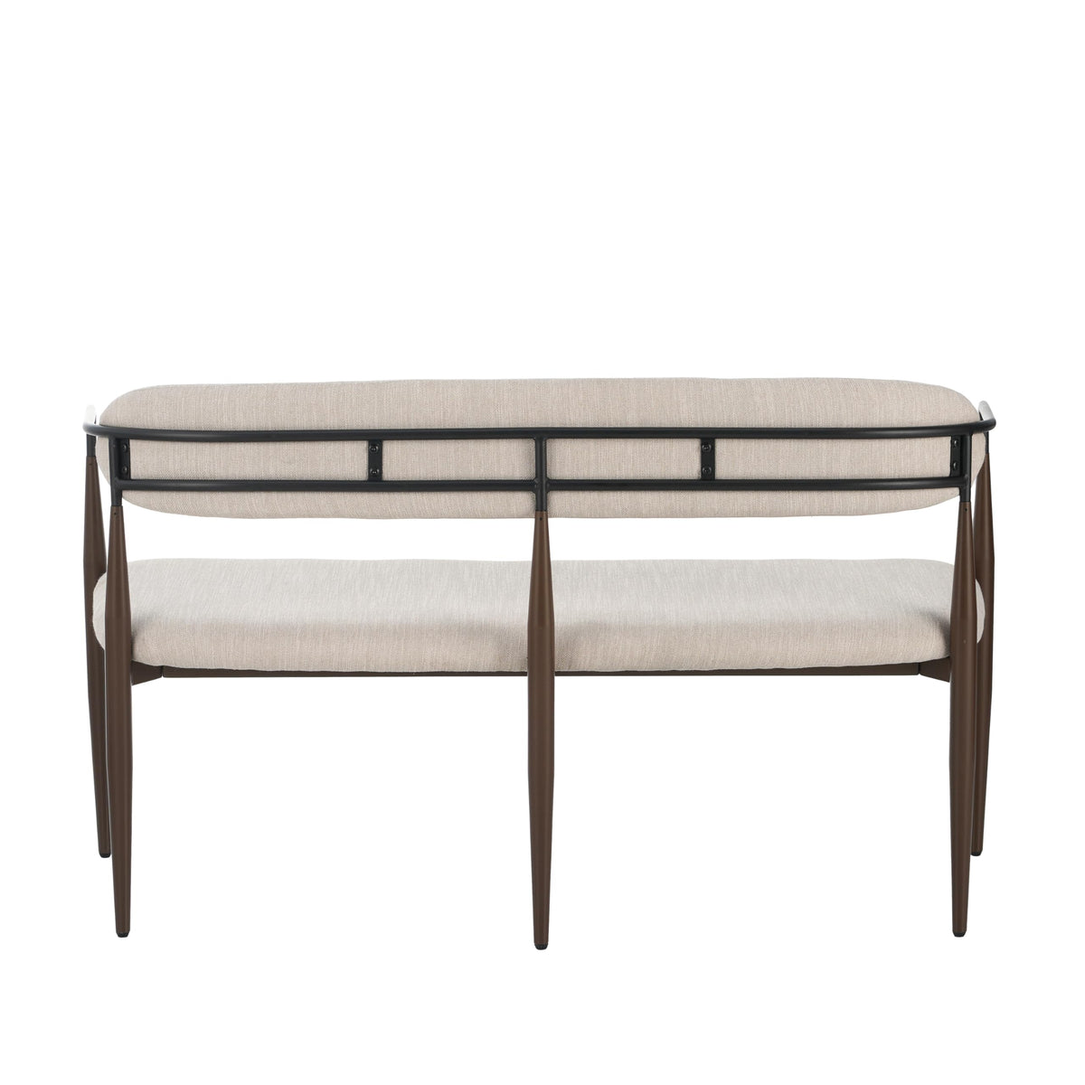 Christopher Knight Home Names Modern Metal Loveseat, Living Room Fabric Upholstered Settee, Curved Open Backrest 2-Seater Sofa, Cozy Couch for Bedroom, Apartment, Home Office, Black+Coffee+Beige