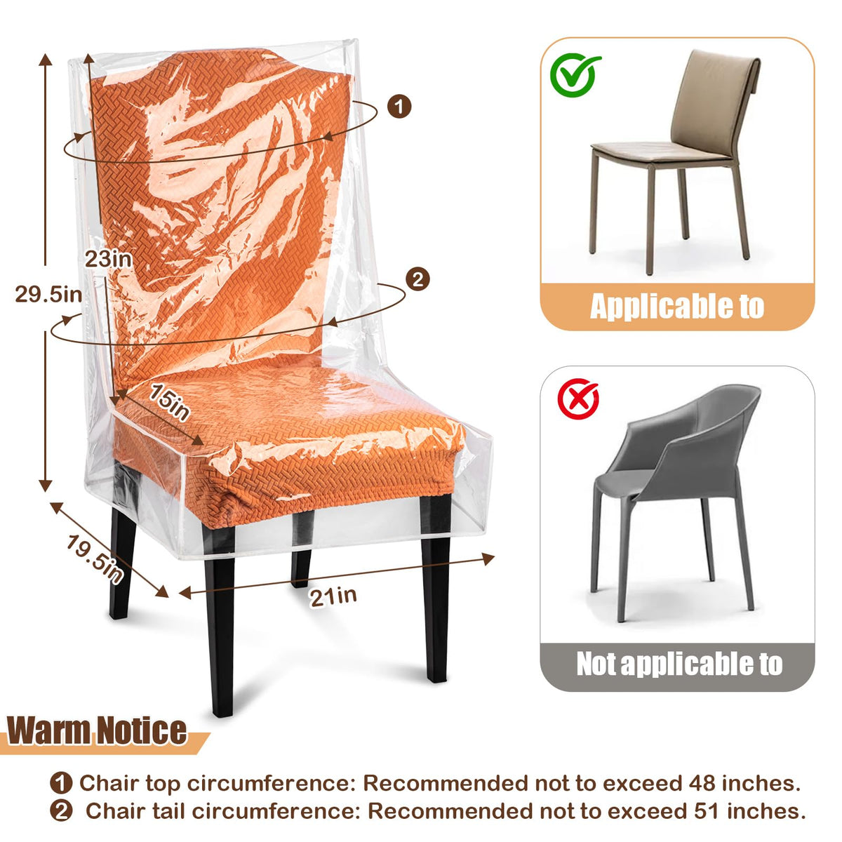 KIPHCA Dining Chair Covers, Waterproof Chair Covers - 4 Pack Clear Plastic Seat Chair Protector for Kitchen Keep Your Chair Away from Water Dust Stain and Pet Claws W/21 x D/18 Fits 16-23" (4)