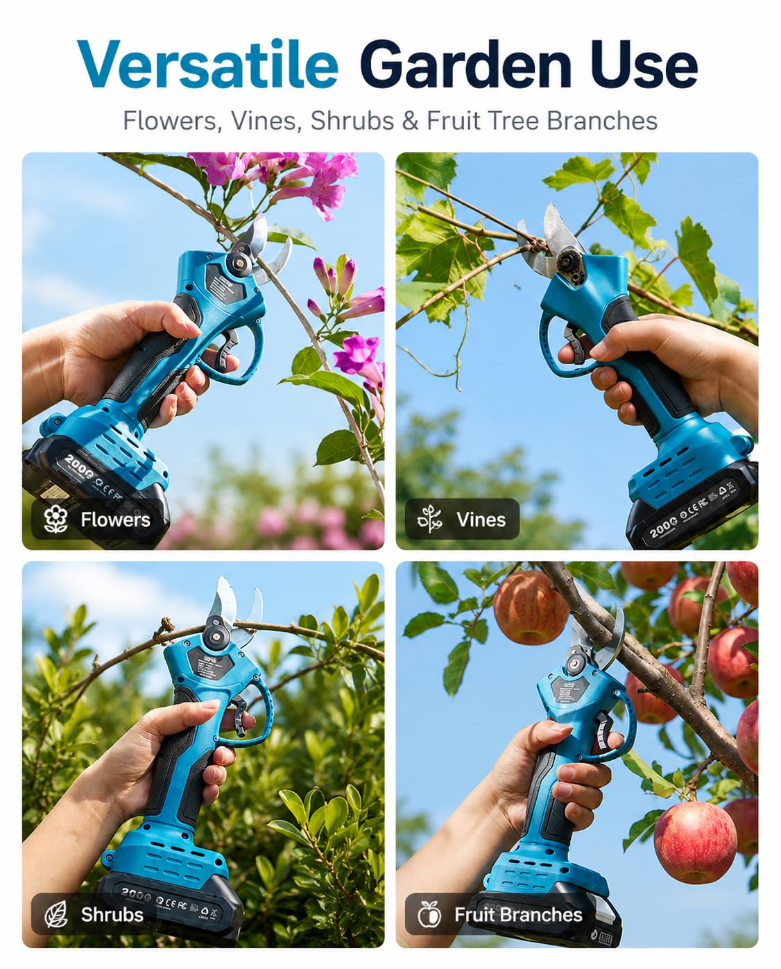 SEESII Electric Pruning Shears, 1.4" Cutting Cordless Power Pruner, 2×2000mAh Batteries, Brushless Motor, Extra SK5 Blade, 2 Modes Battery Powered Branch Cutter for Garden Tree Trimming