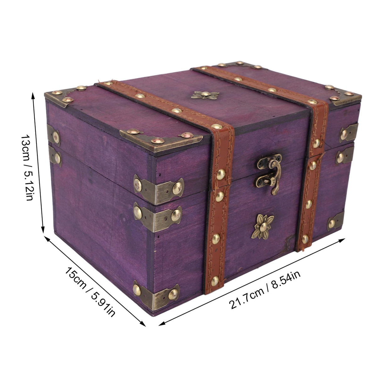 Vintage Treasure Chest Box, Wooden Jewelry Storage Organizer, 8.5x6x5in