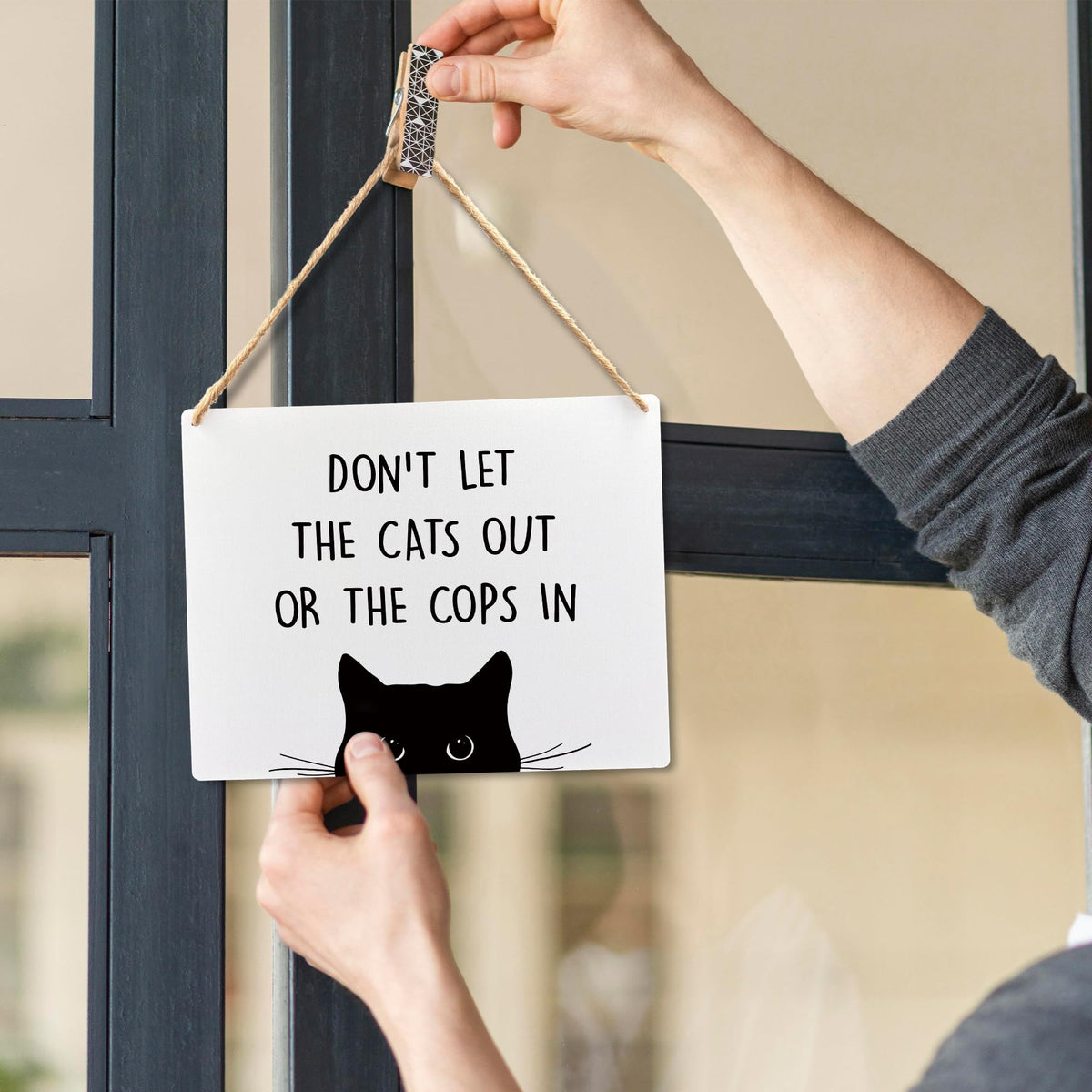 Wall Pediments Cat Welcome Sign,Don't Let the Cats Out or the Cops in Sign,Cat Hanging Welcome Sign for Front Door,Cat Decor,Cat Gifts,Cat Gifts for Cat Owners,10x8 Inches