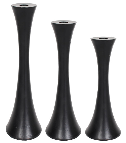 Sweet Summer Living Outdoor/Indoor Set of 3 Aluminum Candle Holders Taper, Metal Candlesticks Holders, 16 inch, 14 inch, 12 inch Height Black Matt