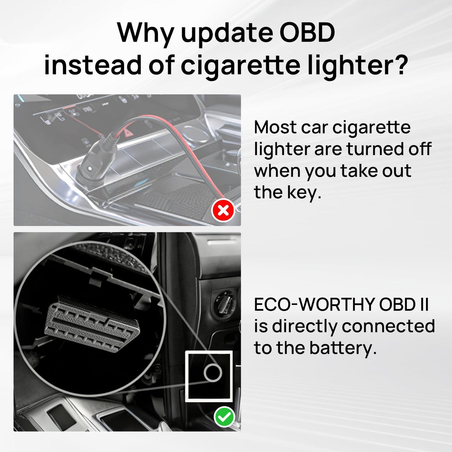 ECO-WORTHY Upgraded OBDII 10W Solar Battery Trickle Charger Maintainer-12V Waterproof Solar Panel Trickle Charger Kit with Portable Stand for Car Truck Boat Mower RV Trailer ATV Marine Battery