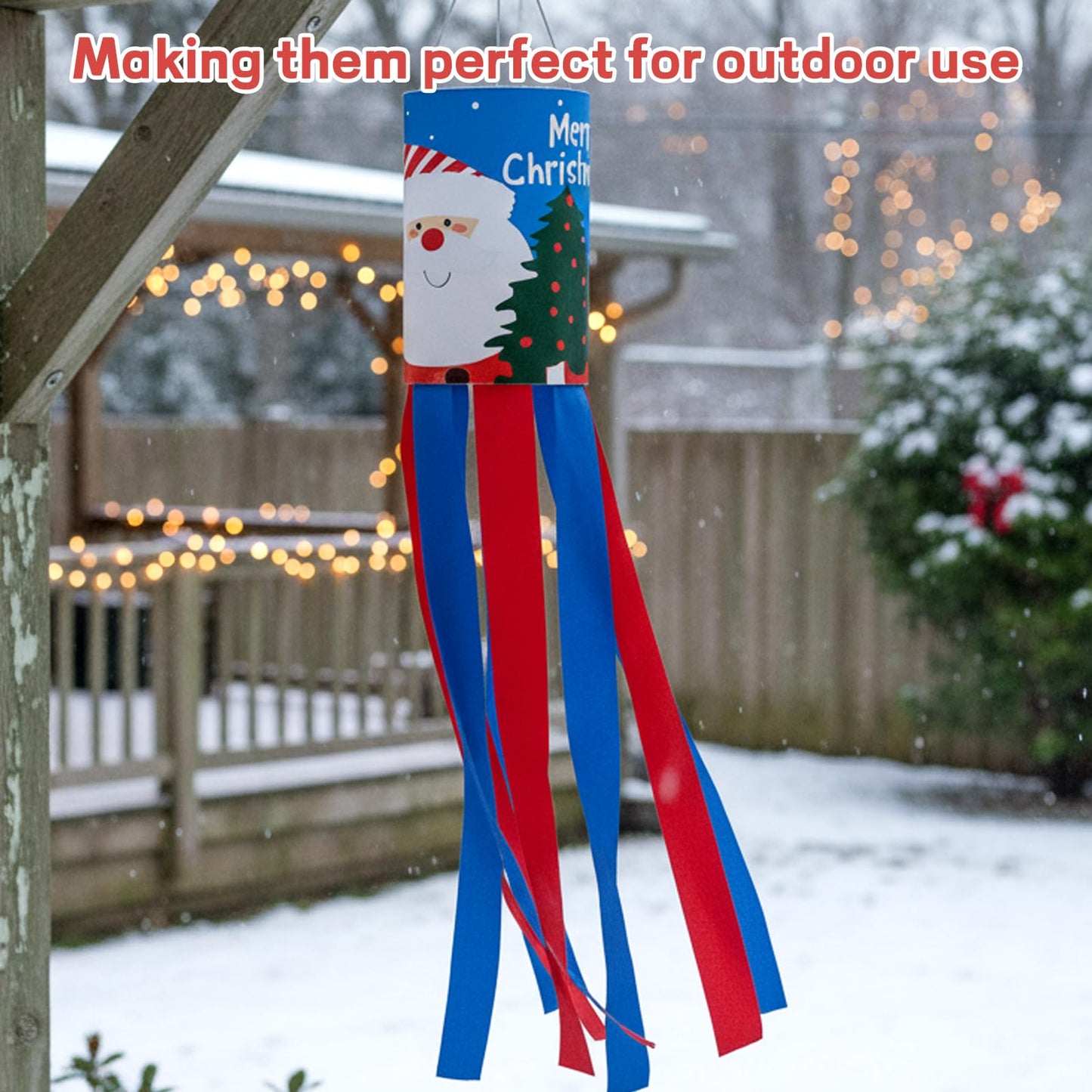 2 PCS Christmas Windsocks Outdoor, Set of 2 Holiday Decorations for Porch and Yard, Festive Fabric Windsock with Classic Designs