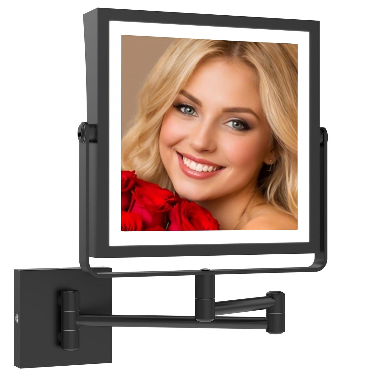 Ruacq Wall Mounted Makeup Mirror with Lights 1X/10X Dual Sided Matte Black