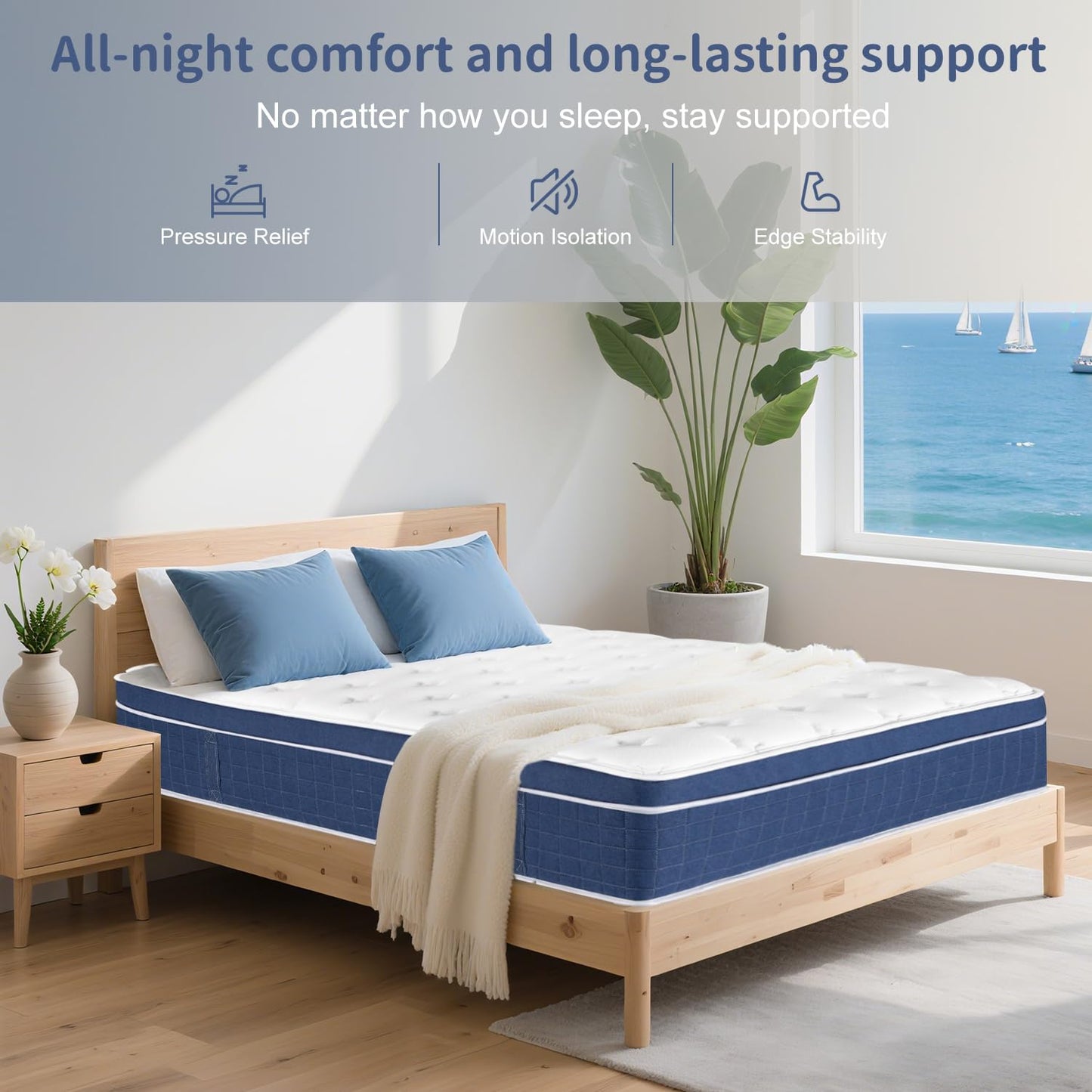 lafengyan Premium Hybrid Mattress with Memory Foam and Pocketed Coils for Balanced Support, Pressure Relief, and Motion Isolation