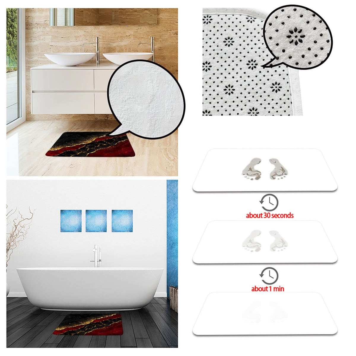 ZKJSMGS Red Marble 3 Piece Bath Rug Sets,Abstract Burgundy Maroon Marble Gold Veins Texture Crack Ink Luxury Geometric 17.8"x29.5"Bath Rug,Toilet Seat Cover, U-Shaped Toilet