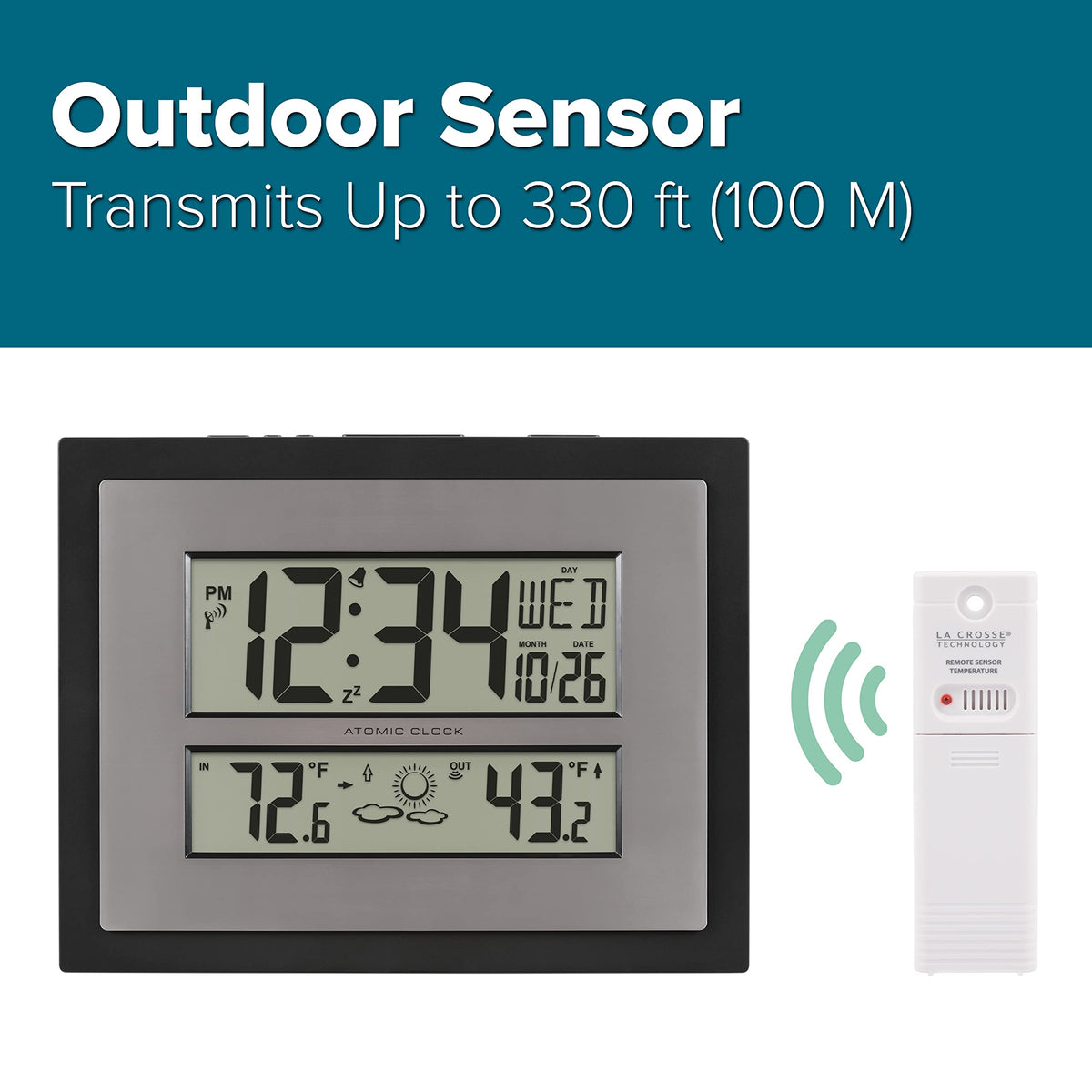 La Crosse Technology 512-65937 Black Atomic Digital Clock with Temperature