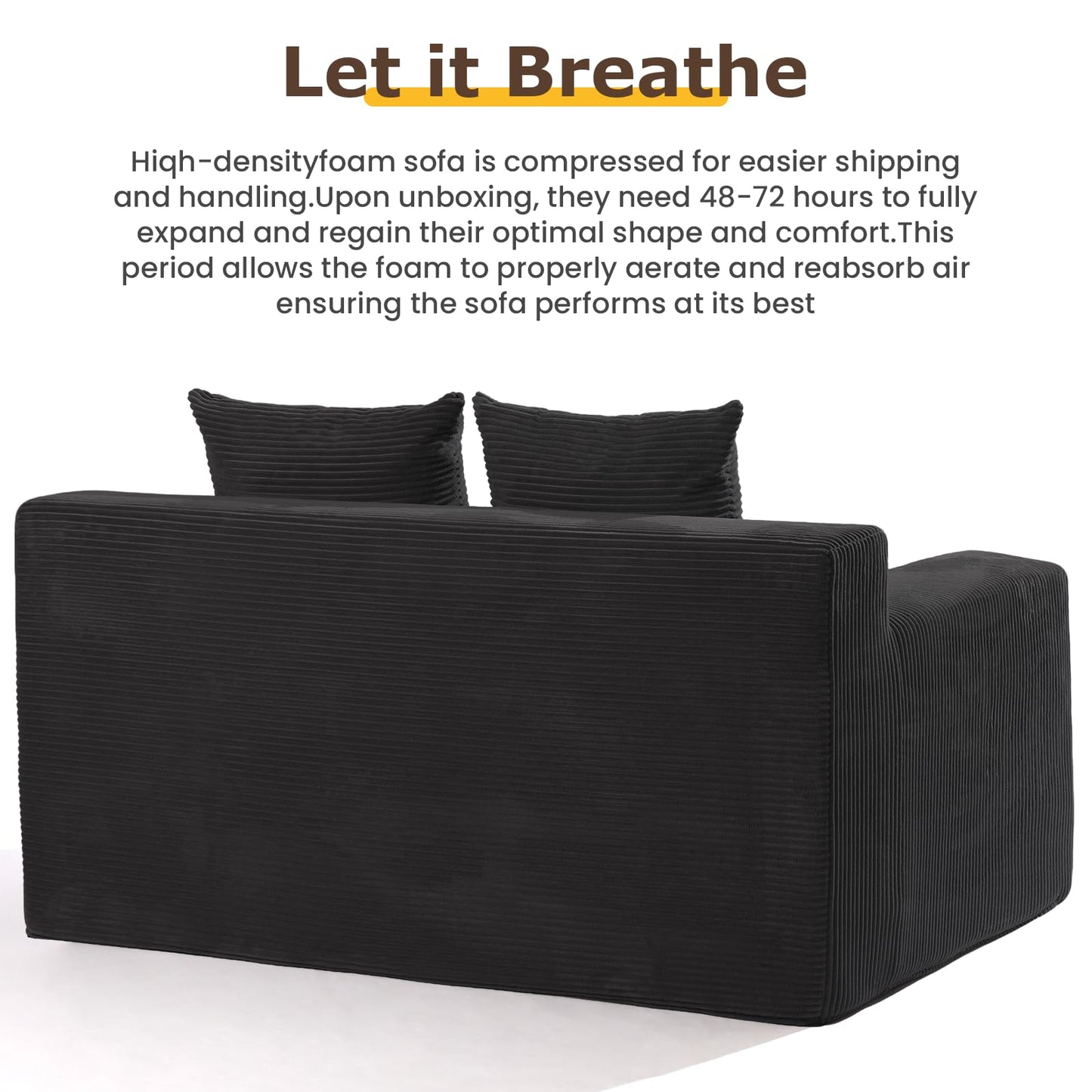 cidludto Convertible Sofa Bed, Boneless Loveseat Folding Couch Bed Foldable - 3 in 1 Small Ccouch & Futon Sofa Bed, Corduroy Pull Out Couch with 4 Pillows for Living Room, Black