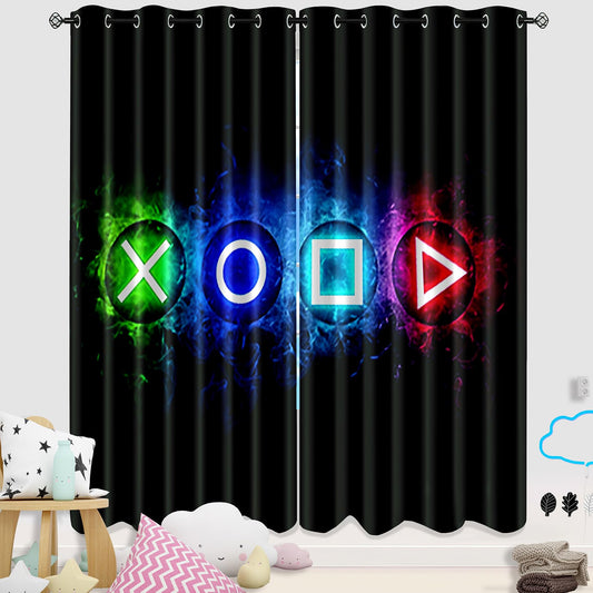 Gaming Window Curtains, Gamer Curtains for Boys Bedroom Colorful Kids Gamer Room Decor for Boys Thermal Insulated Video Game Gamepad Kids Blackout Curtains for Bedroom Living Room, 82 In x 84 In