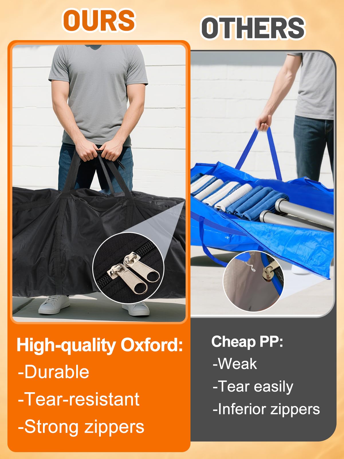 140 Gallon Extra Large Storage Bags - 600D Oxford Heavy-duty Outdoor Storage with 4 Carrying Handles, 56''x24''x24''