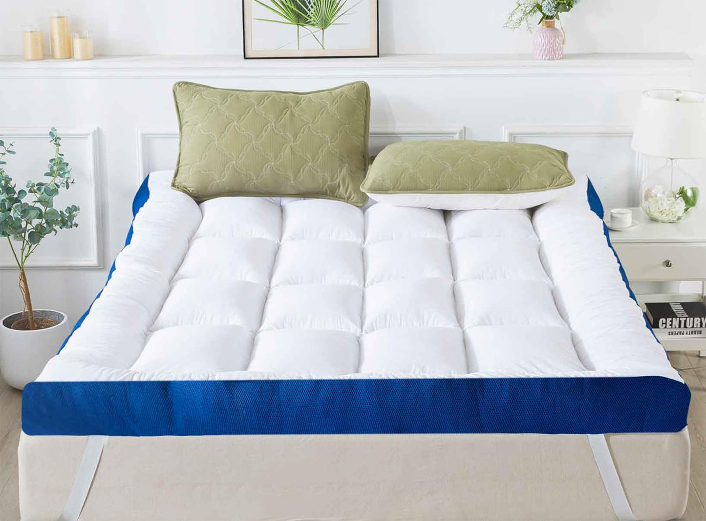 WhatsBedding 5 Inch Queen Mattress Topper for Back Pain Relief, Filled with Breathable & Soft Memory Foam Pillow Top,4 Elastic Straps