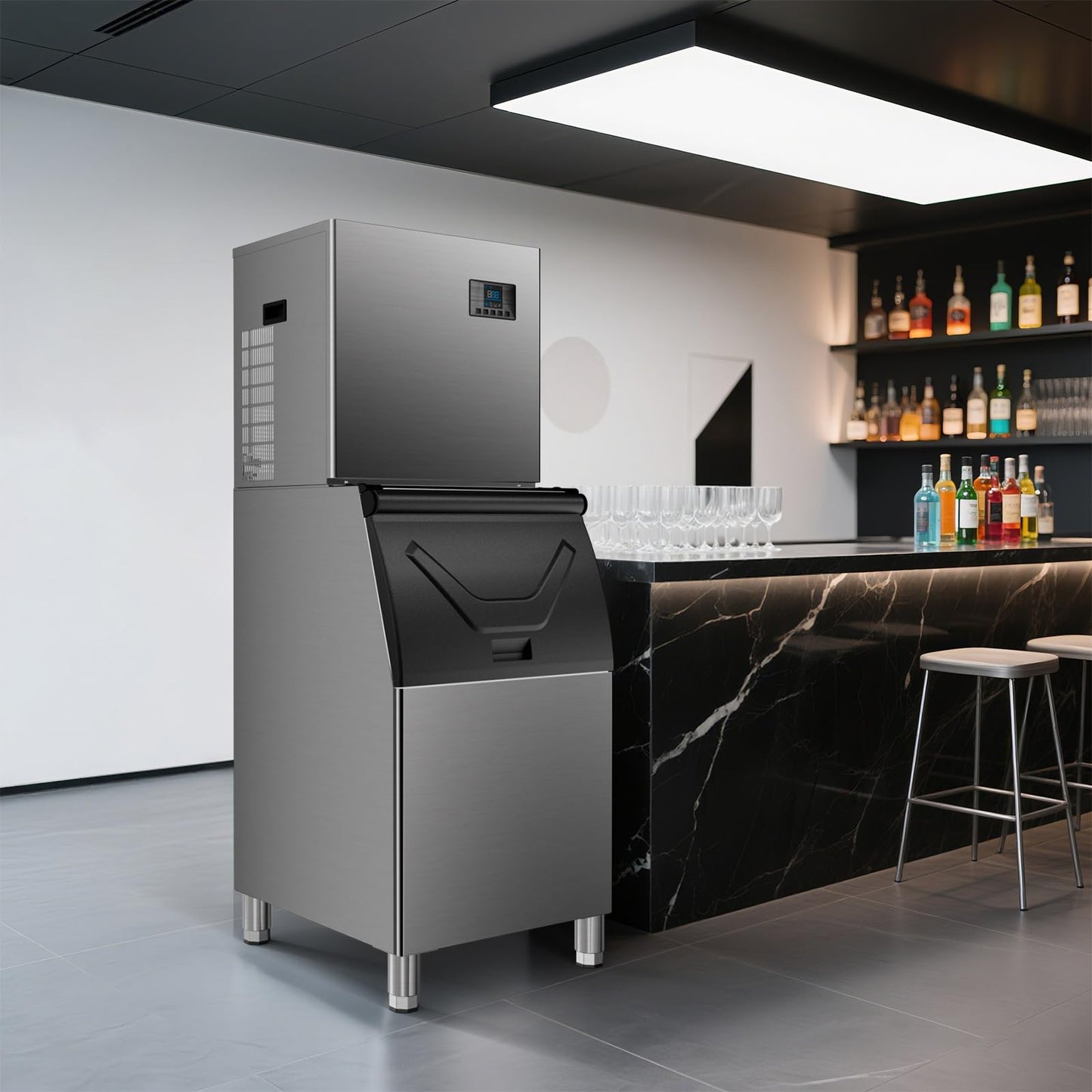 Commercial Ice Maker, 680Lbs/24H Industrial Ice Machine 580Lbs Large Storage Bin, 210 Ice Cubes in 5-15 Minutes, Auto-Cleaning Stainless Ice Maker, Ice Ready in 8-15mins, Cafe/Bar/Business
