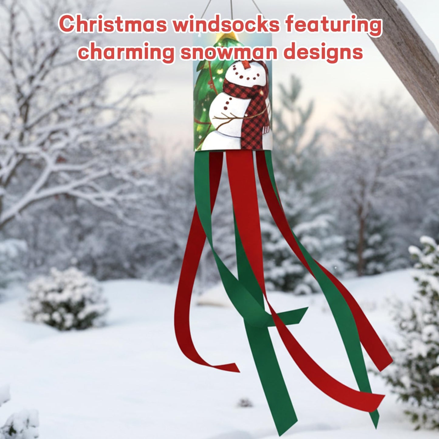 2 PCS Christmas Windsocks Outdoor, Set of 2 Holiday Decorations for Porch and Yard, Festive Fabric Windsock with Classic Designs