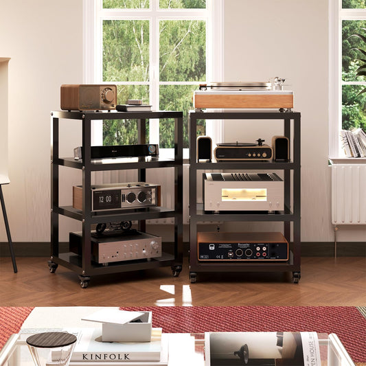 PLMFJQK 4 Tier Record Player Stand with Storage,Media Stand Heavy Duty Media Shelf,Record Player Shelf for DVD AV,31.5"*19.69"*15.75"