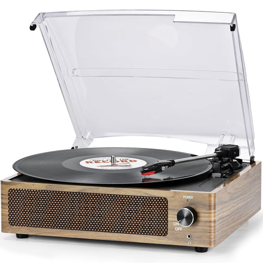 Vinyl Record Player with Speakers Vintage Turntable Vinyls Records Belt-Driven Turntables Support 3-Speed Wireless Playback Headphone AUX RCA Line LP Vinyl Players for Sound Enjoyment Retro Wood Cyan
